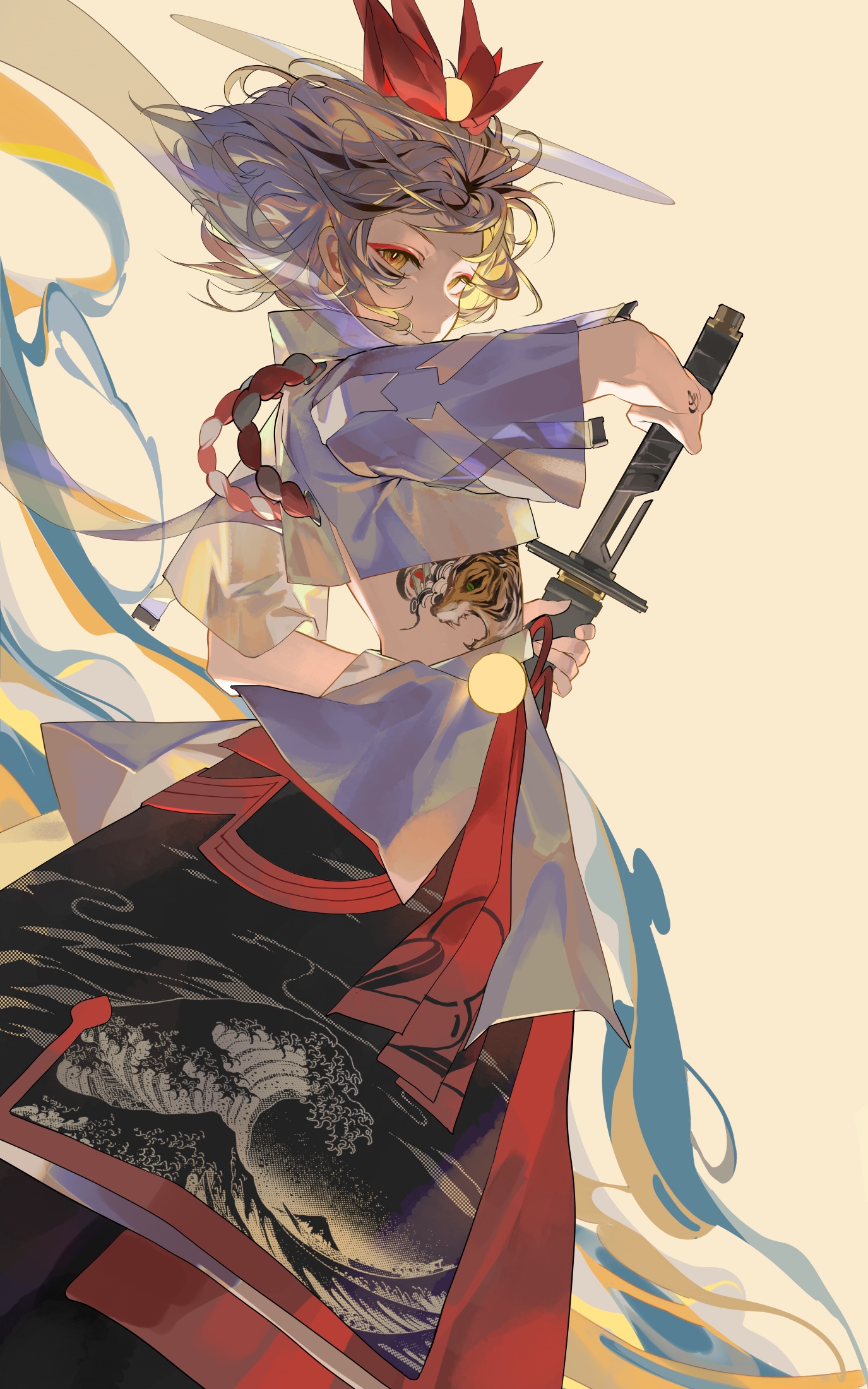 Toramaru Shou with a sword and tiger tattoo HD Phone Wallpaper