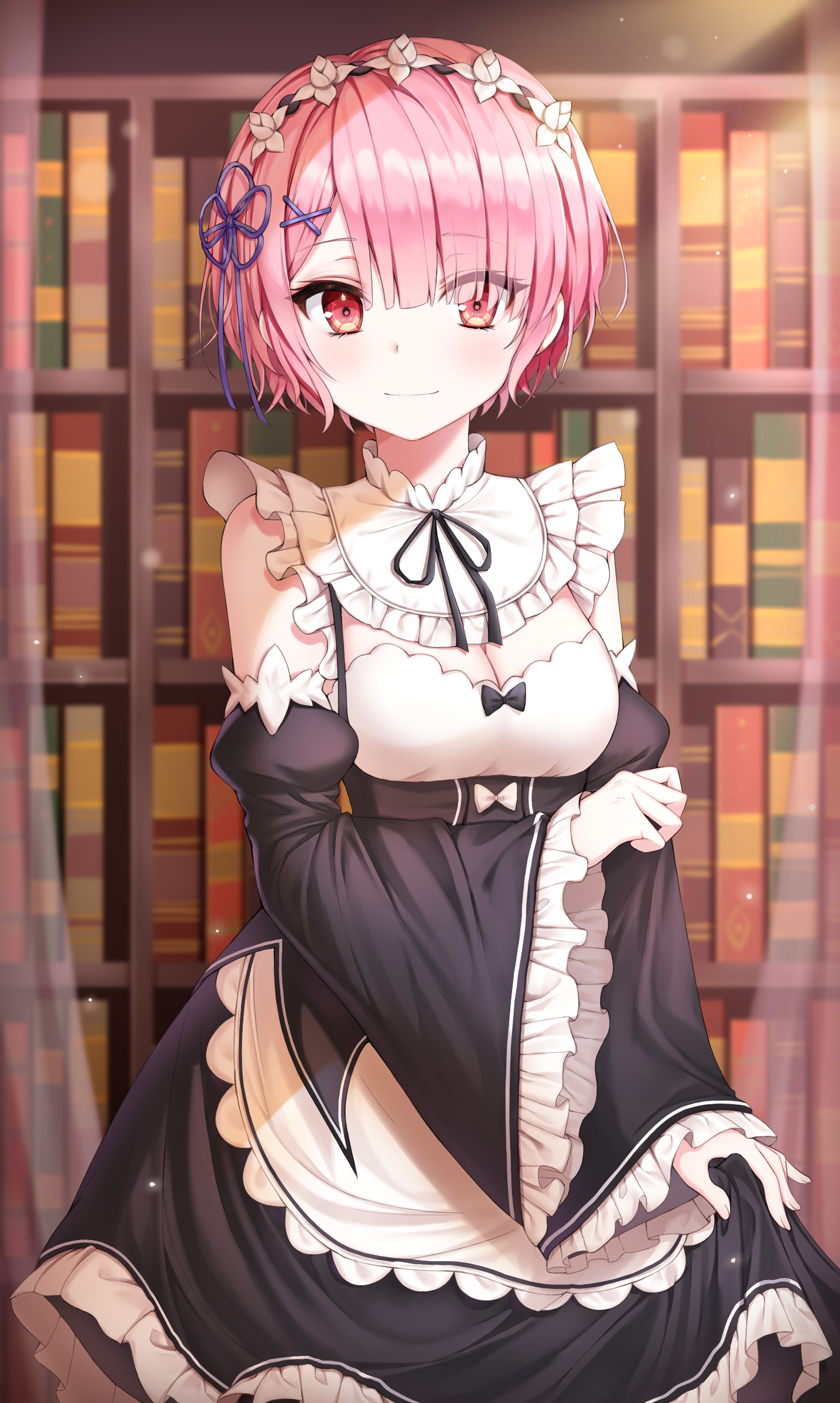 Ram from Re:Zero in a Maid Outfit HD Phone Wallpaper