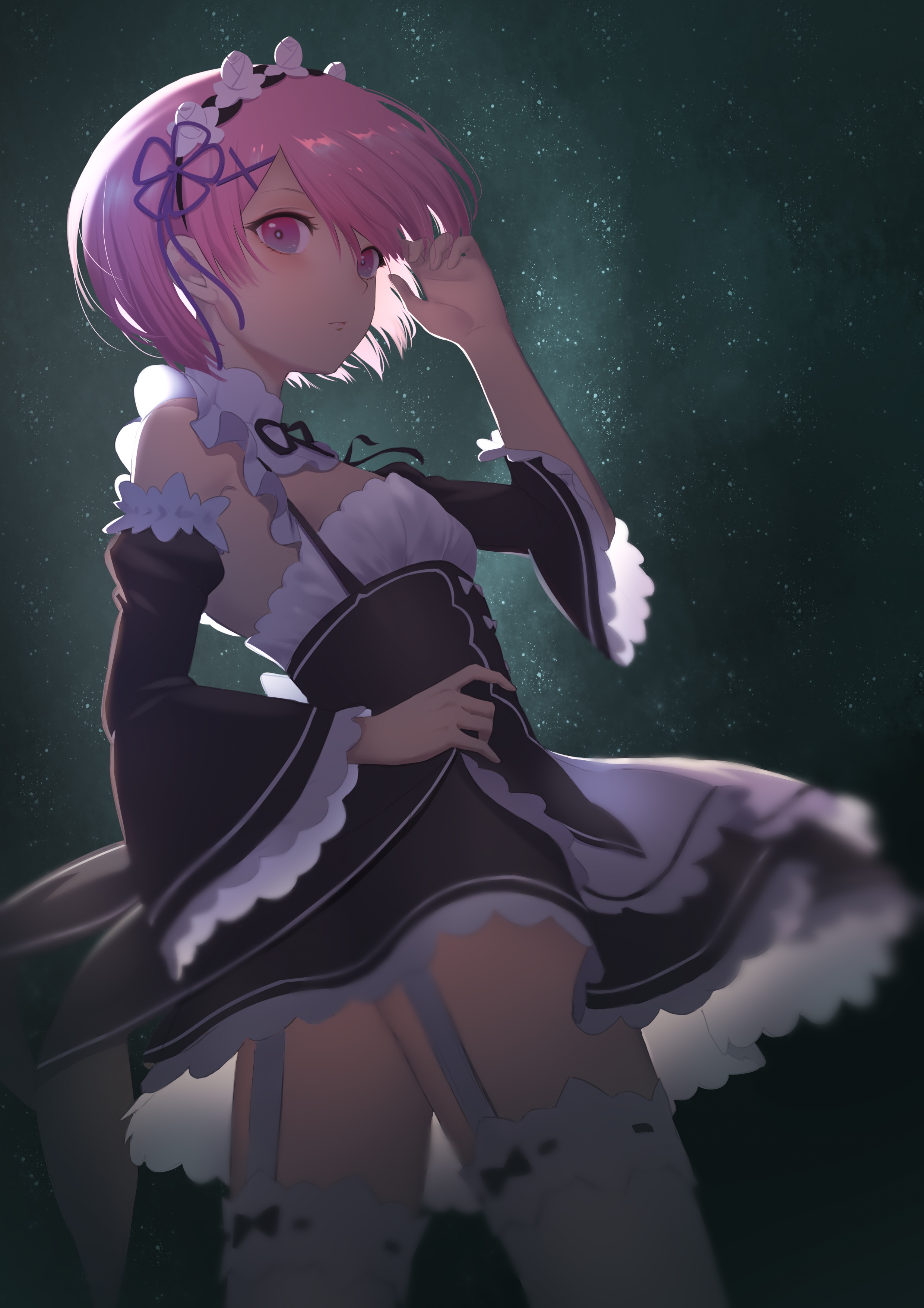 Ram from Re:Zero in a maid outfit HD Phone Wallpaper