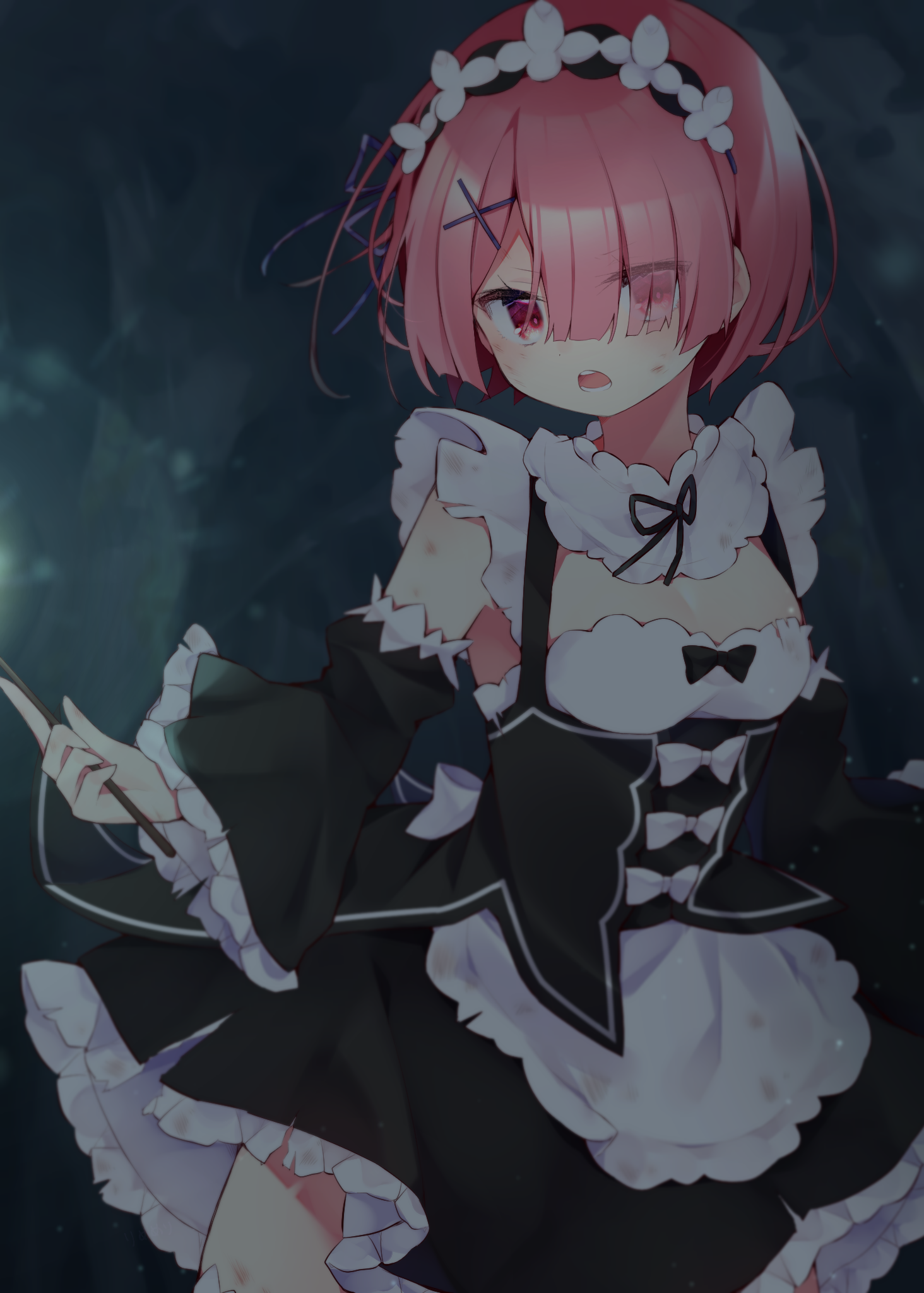 Ram from Re:Zero in a maid outfit HD Phone Wallpaper