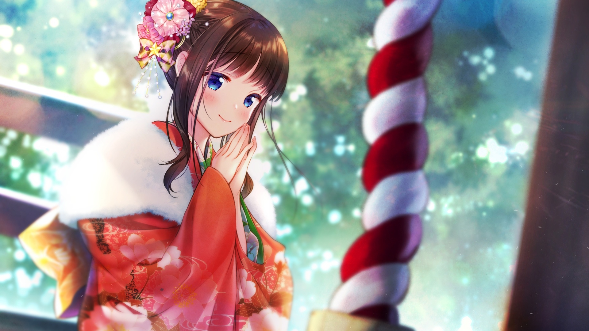 Girl in Kimono with Flower in Hair HD Wallpaper