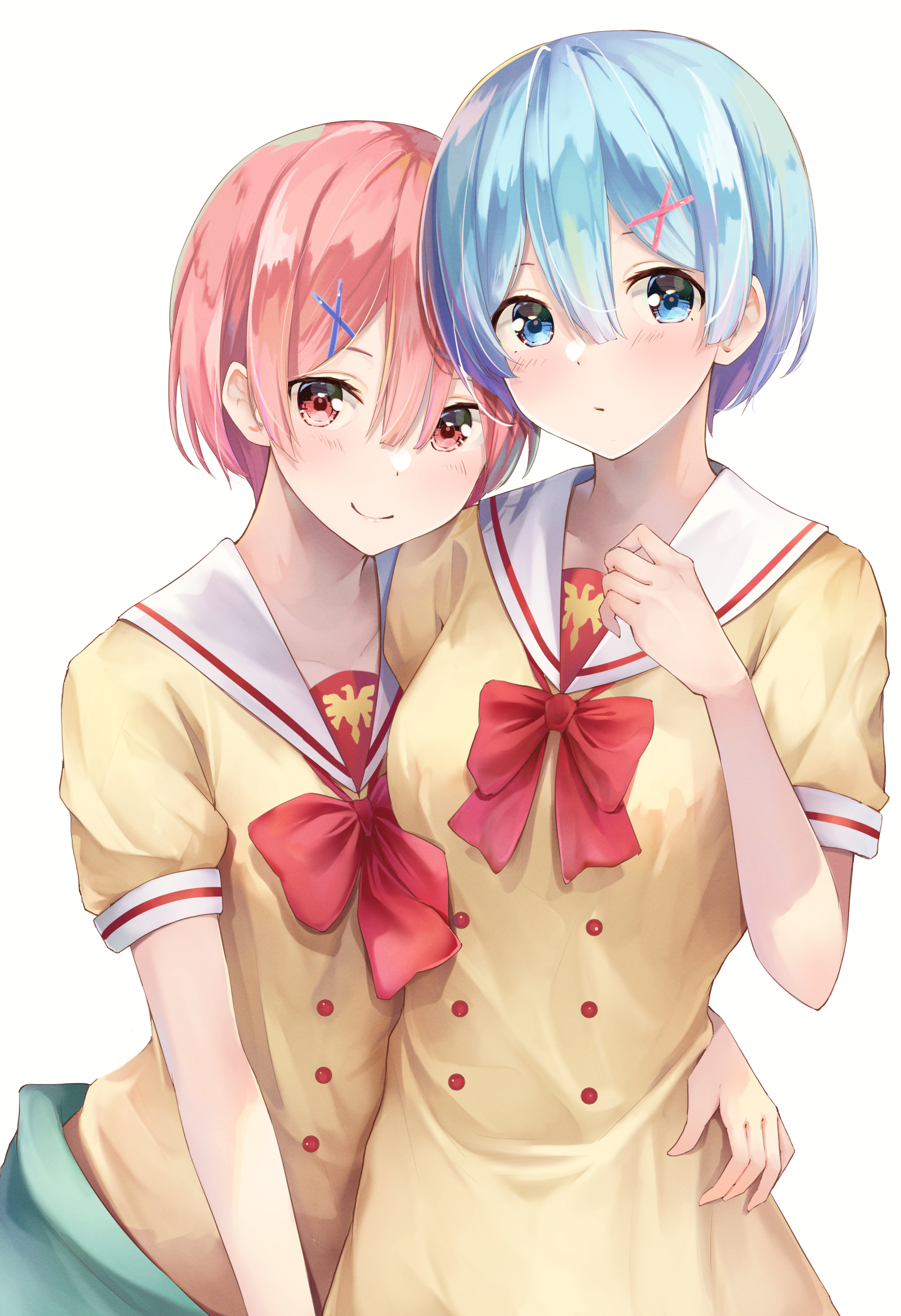 Ram and Rem from Re:Zero in School Uniforms HD Phone Wallpaper