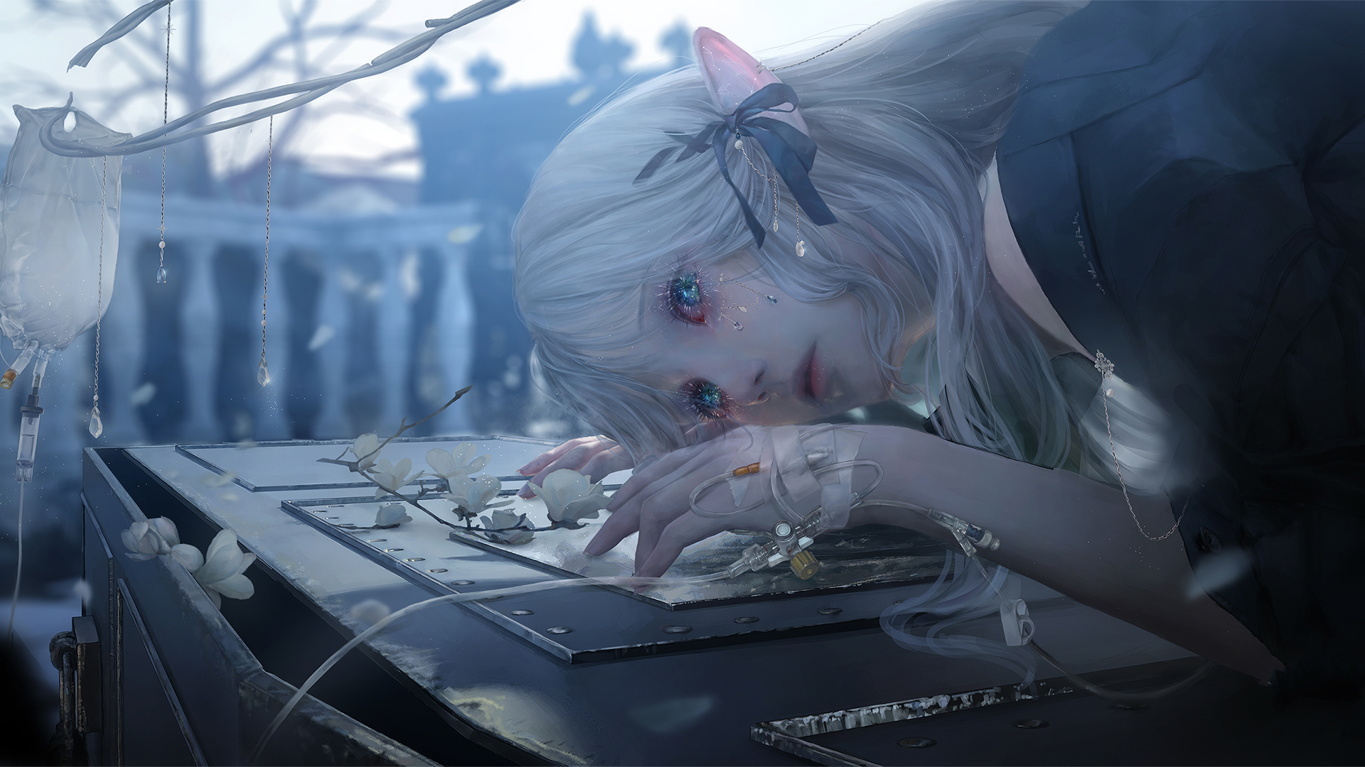 Fantasy girl with aqua eyes and pointy ears HD Wallpaper
