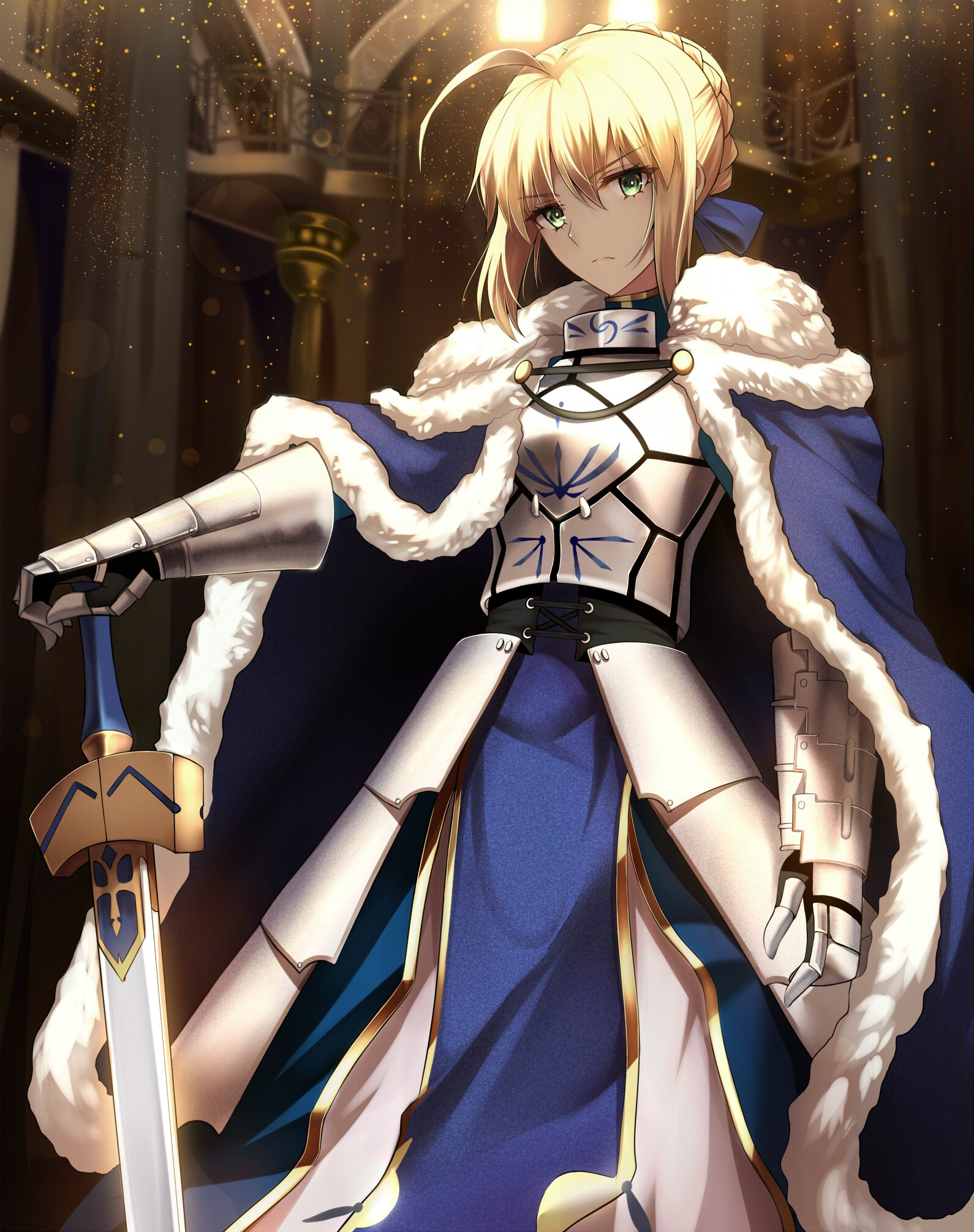 Artoria Pendragon from Fate/Grand Order holding Excalibur HD Phone Wallpaper
