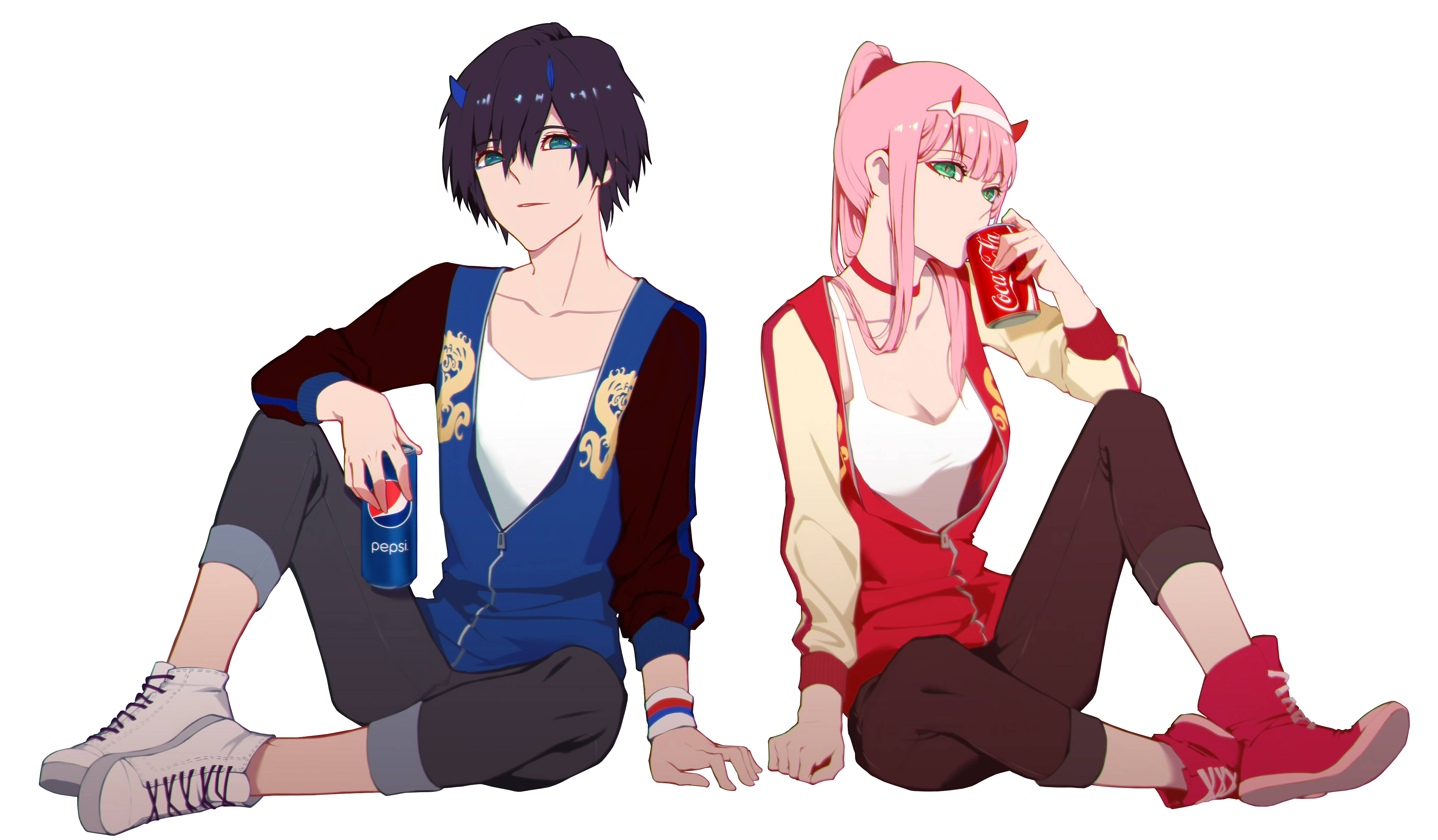 Hiro and Zero Two with Soda HD Wallpaper