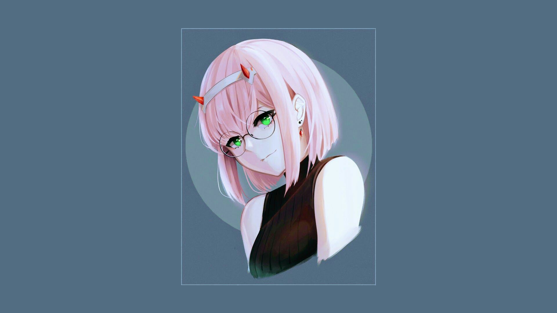 Zero Two with pink hair and green eyes wearing glasses HD Wallpaper