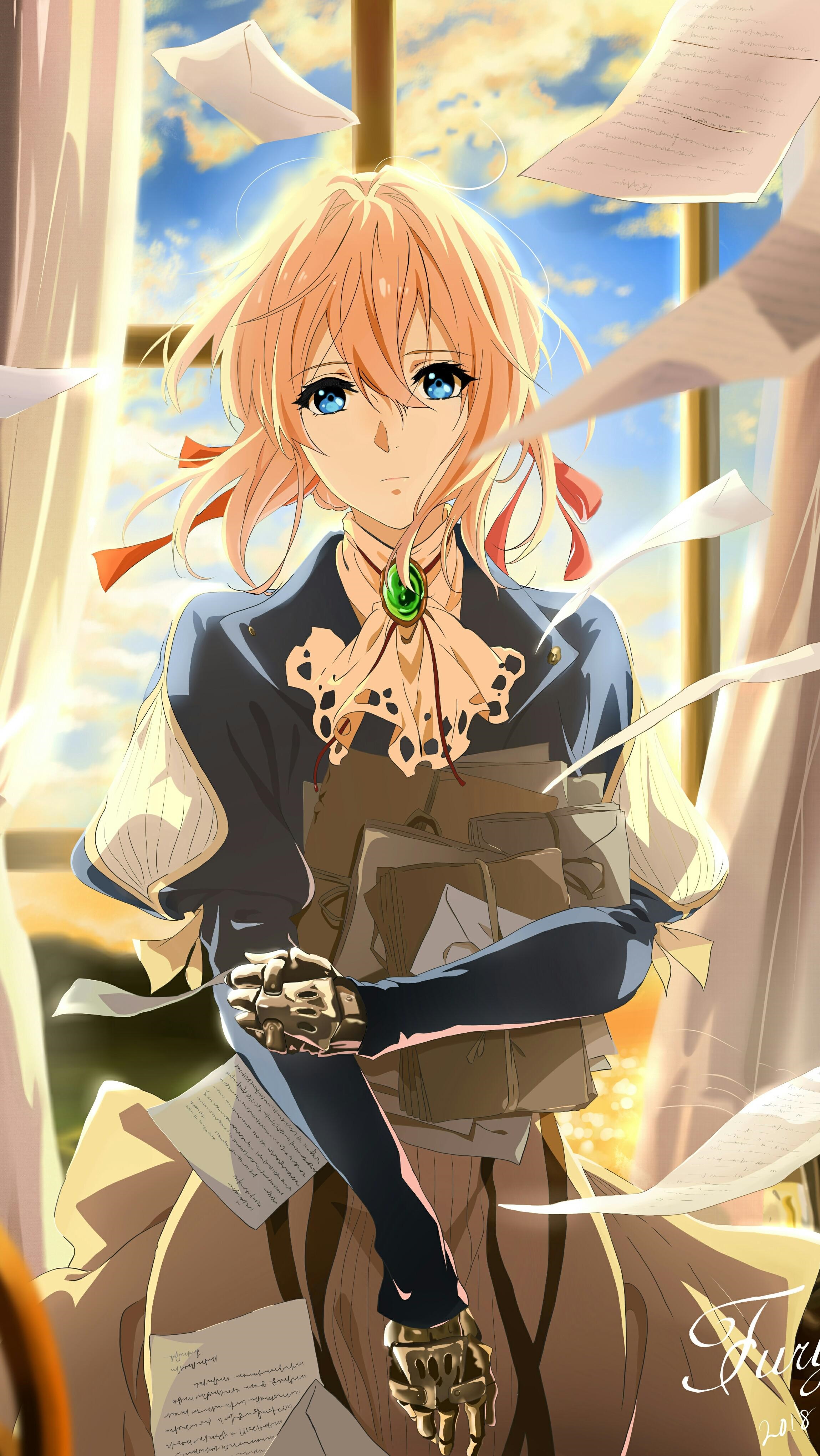 Violet Evergarden holding letters by the window HD Phone Wallpaper