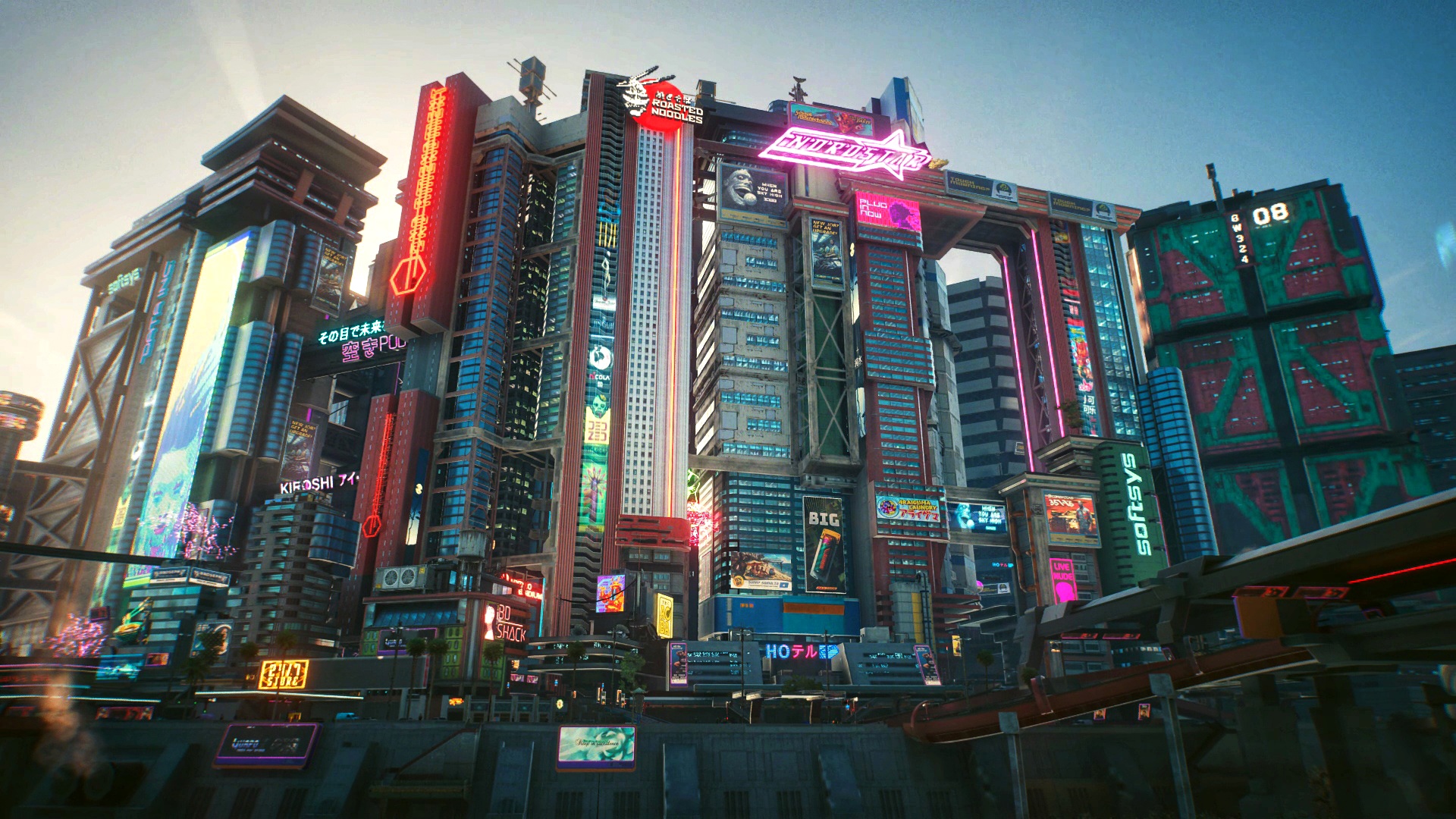 Cyberpunk 2077 Night City Buildings with Neon Signs HD Wallpaper