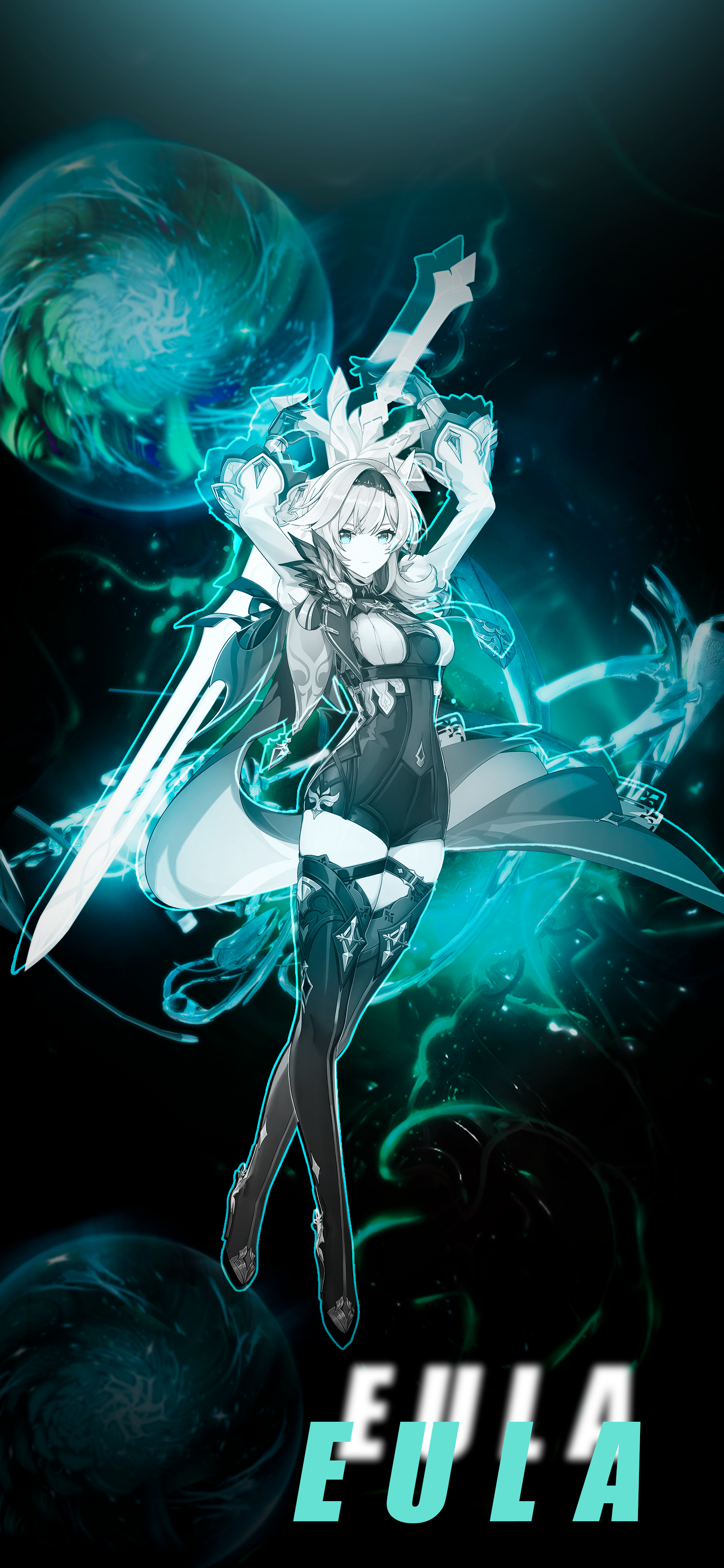 Eula from Genshin Impact with glowing sword HD Phone Wallpaper