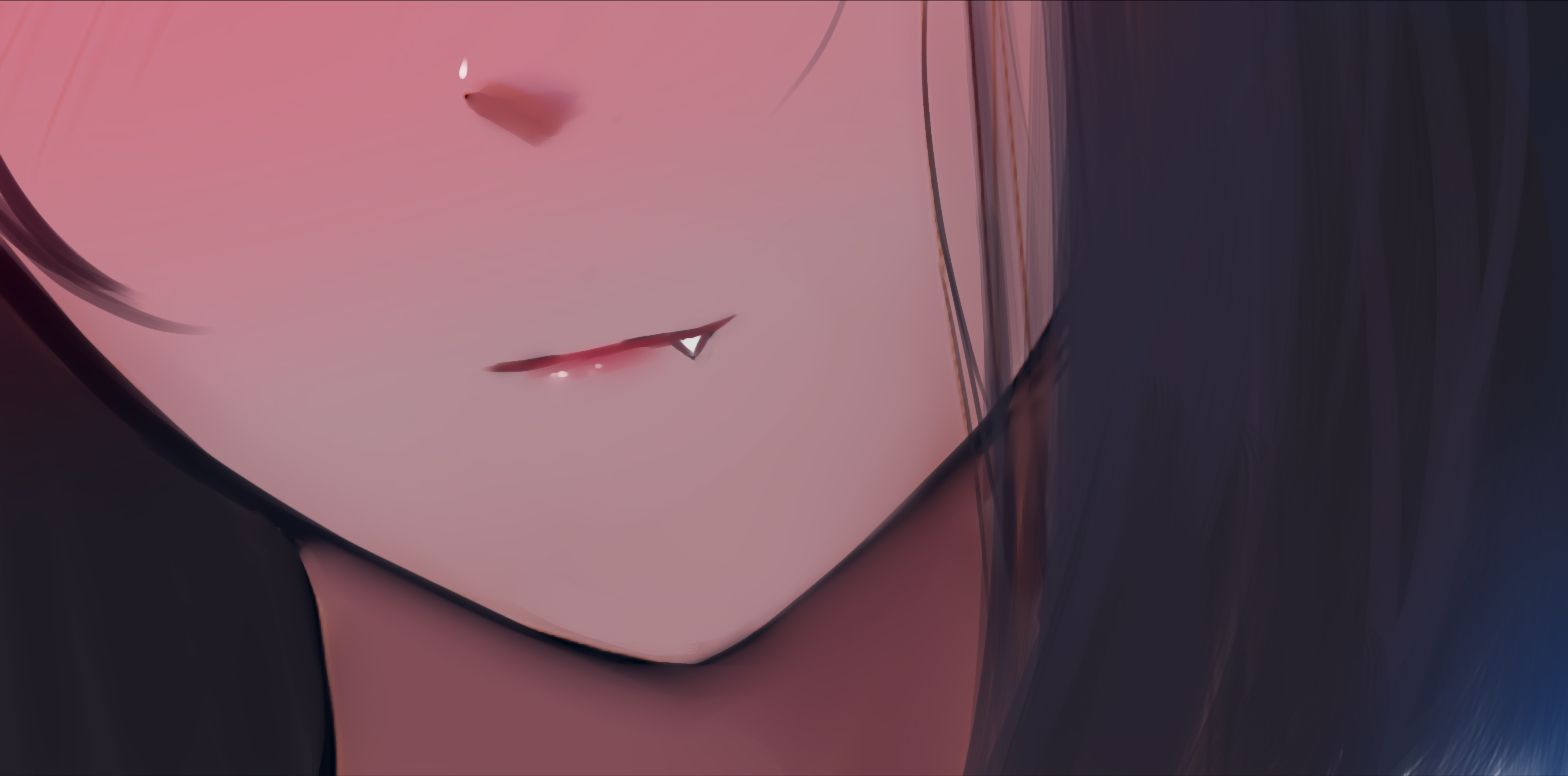 Close-up of anime mouth with fangs HD Wallpaper