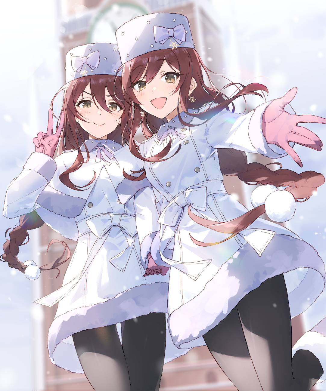 Oosaki Tenka and Oosaki Amana in winter coats HD Phone Wallpaper