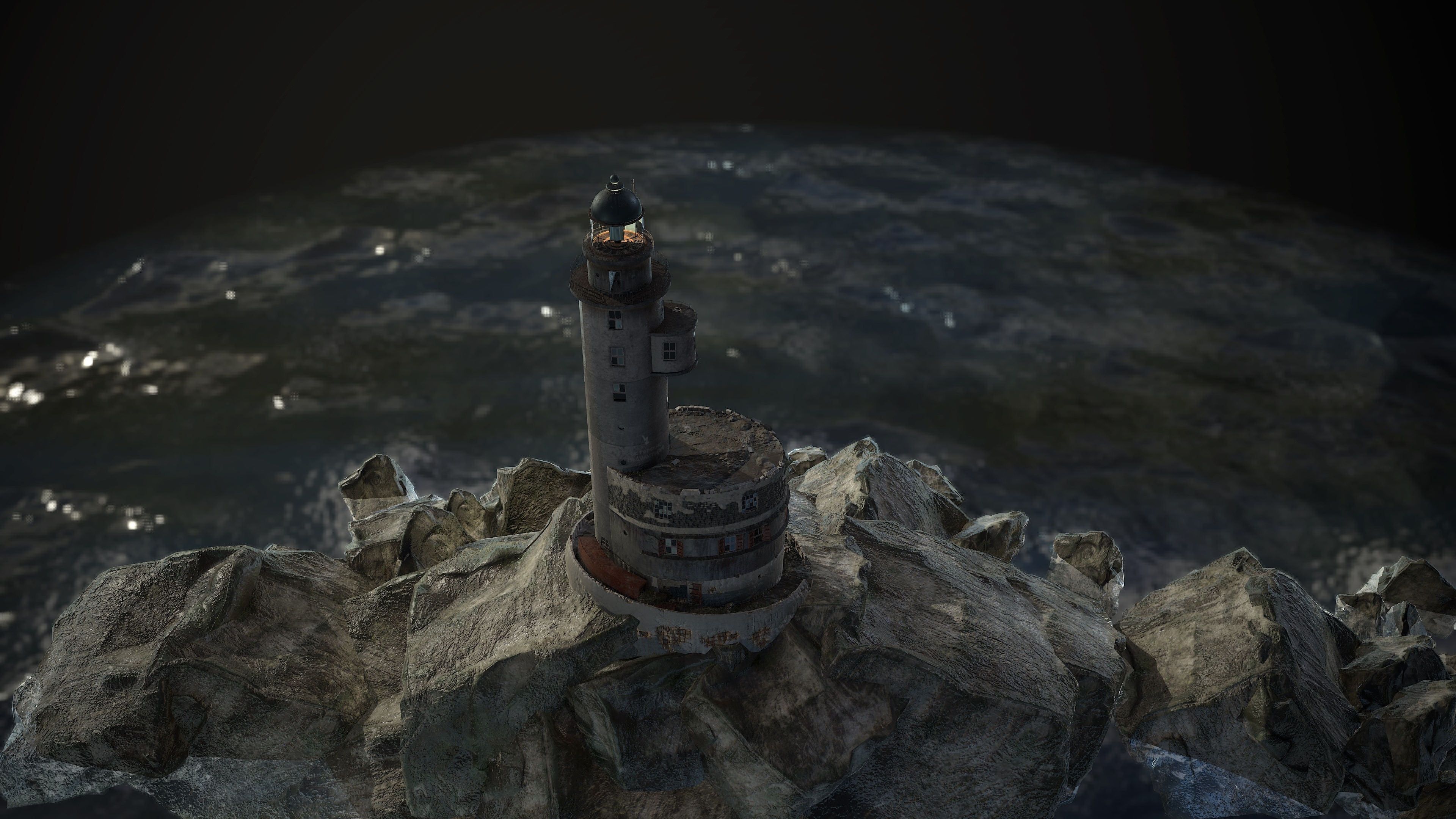 4K Lighthouse on Rocky Island in the Sea HD Wallpaper