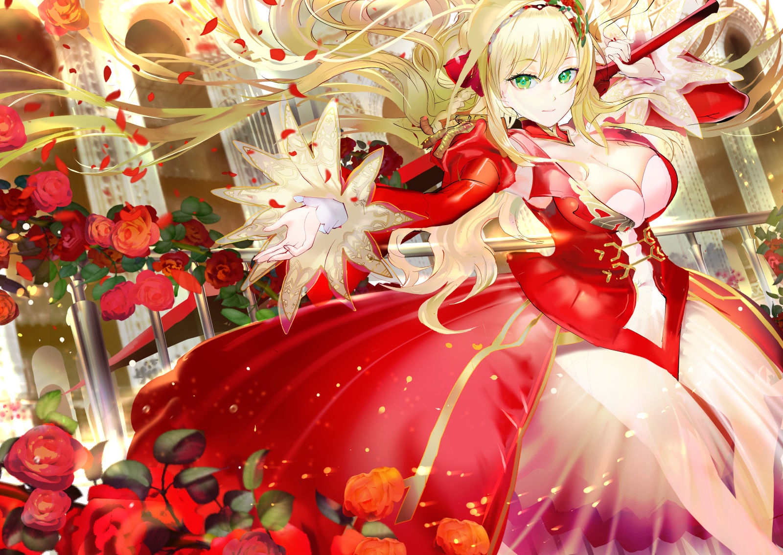 Nero Claudius from Fate/Grand Order with Roses HD Wallpaper