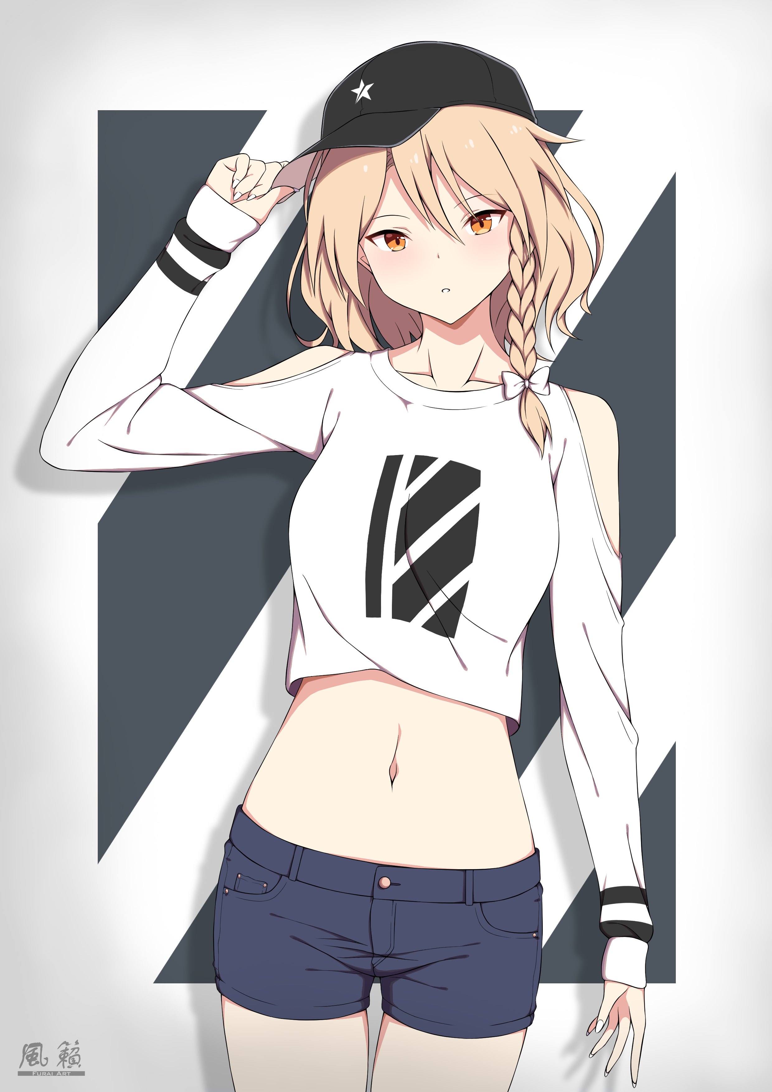 Furai with blonde hair wearing a crop top and shorts HD Phone Wallpaper