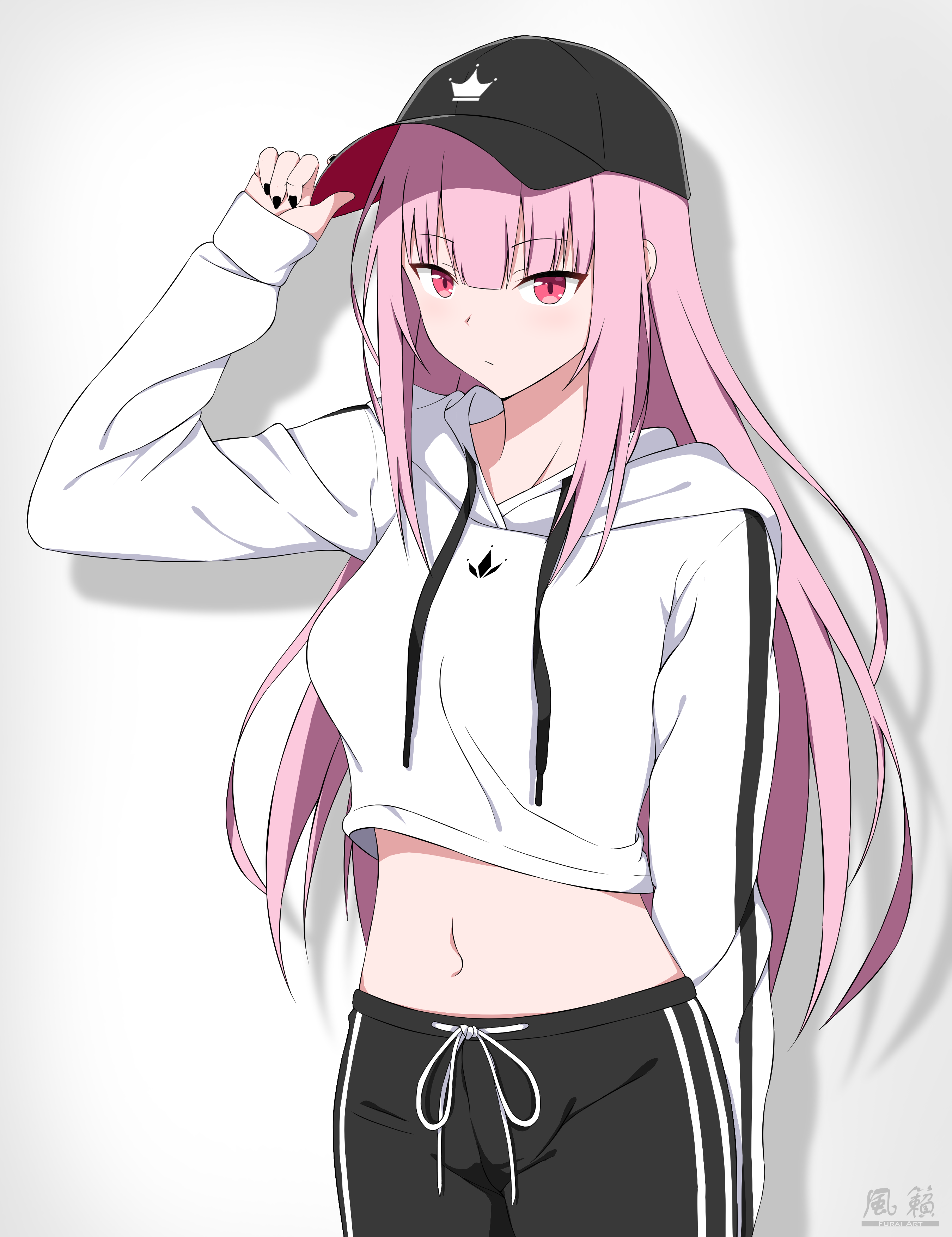 Mori Calliope wearing a crop top and hat HD Phone Wallpaper