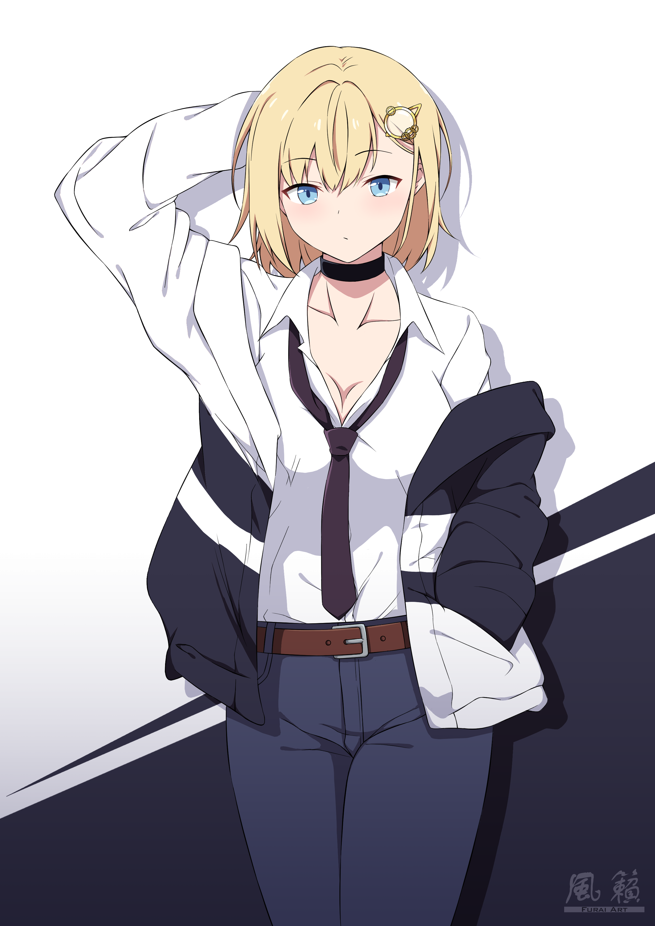 Watson Amelia in a white shirt and tie, Hololive HD Phone Wallpaper