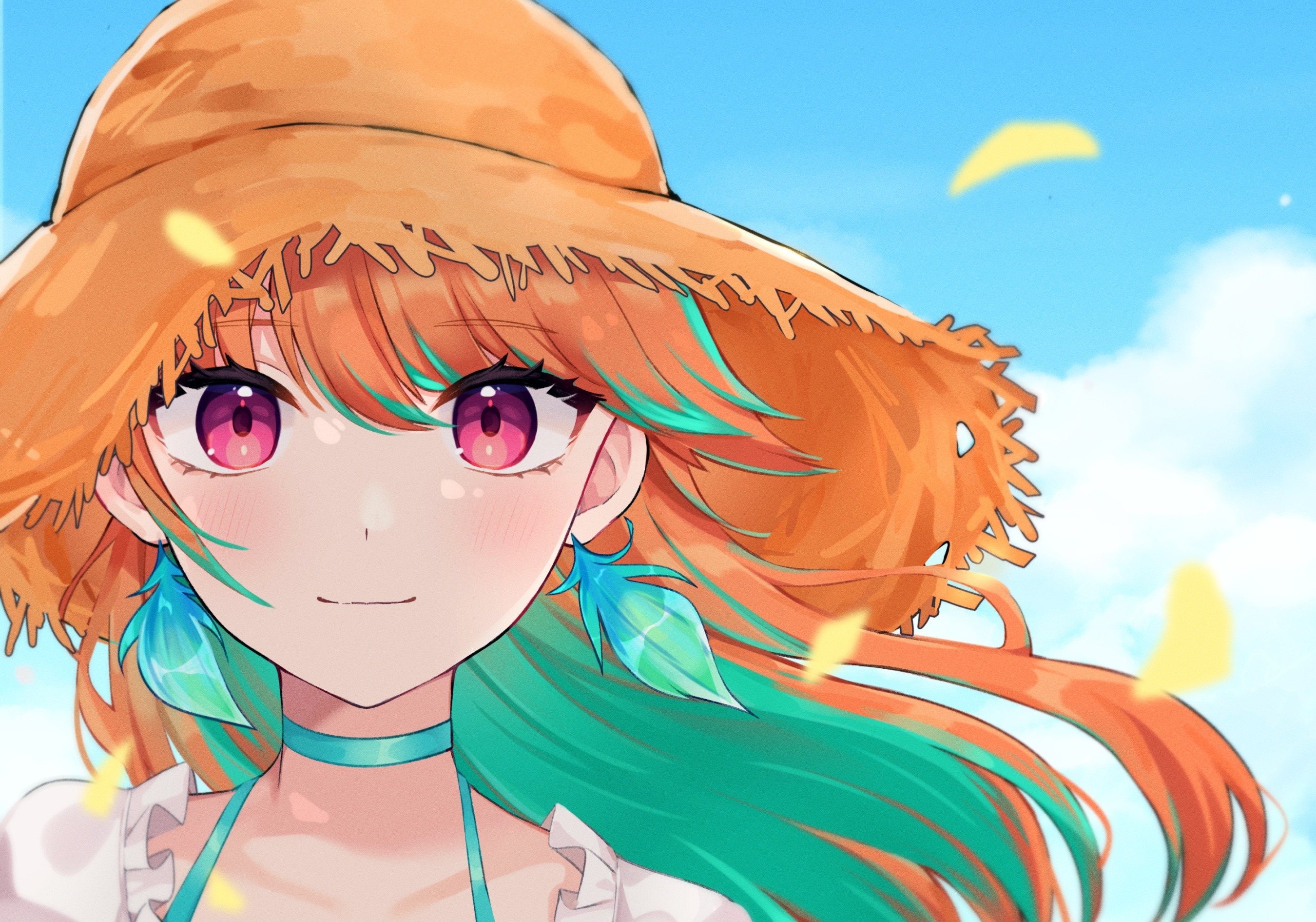 Takanashi Kiara in a Straw Hat and Swimsuit HD Wallpaper