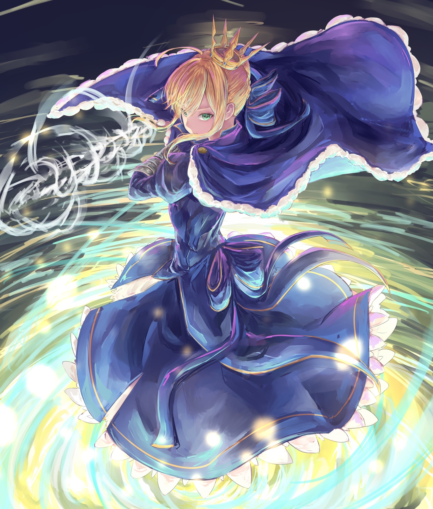 Artoria Pendragon in a blue dress with a crown HD Phone Wallpaper