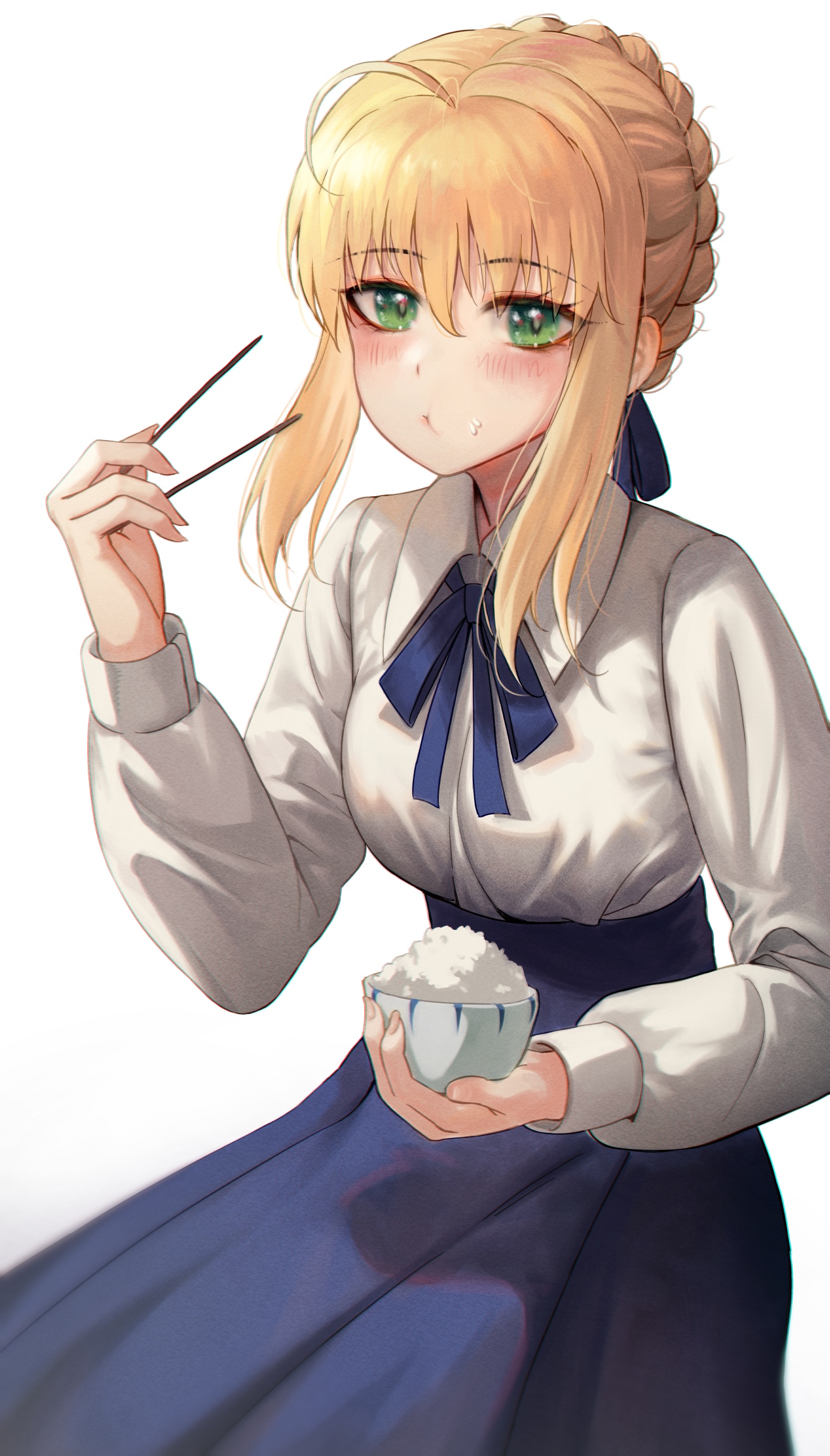 Saber eating rice with chopsticks HD Phone Wallpaper