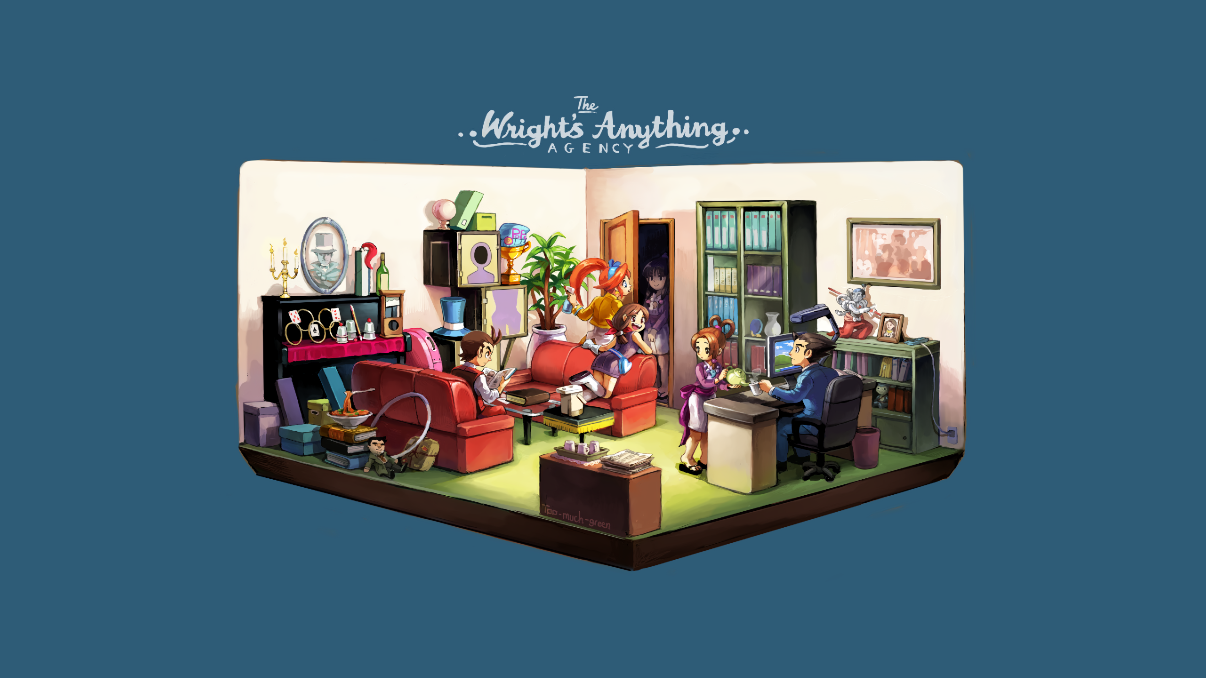 The Wright Anything Agency Office with Ace Attorney Characters HD Wallpaper