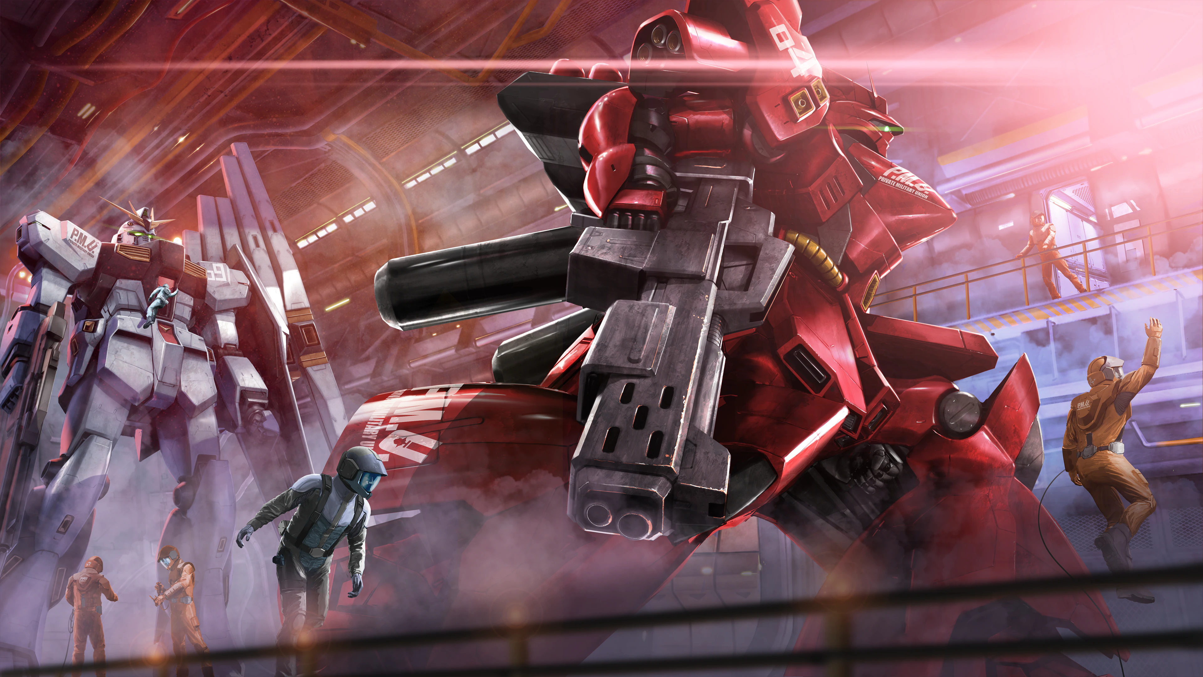 Sazabi and RX-93 v Gundam in hangar HD Wallpaper