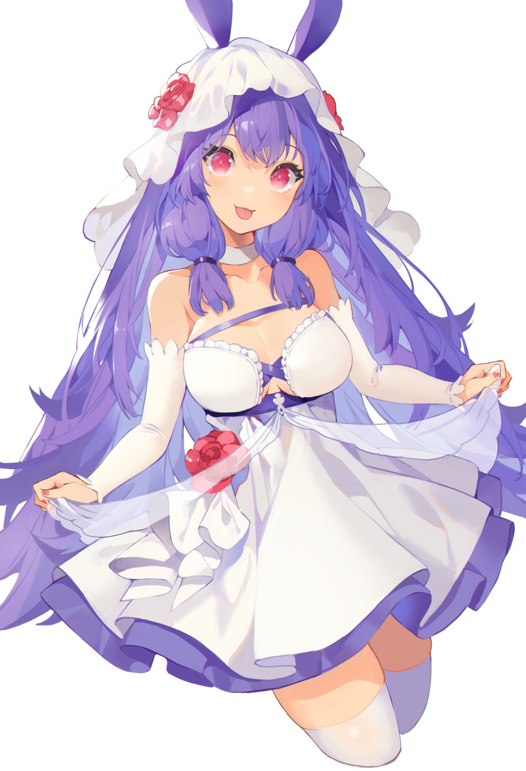 Anime girl with purple hair and bunny ears HD Phone Wallpaper