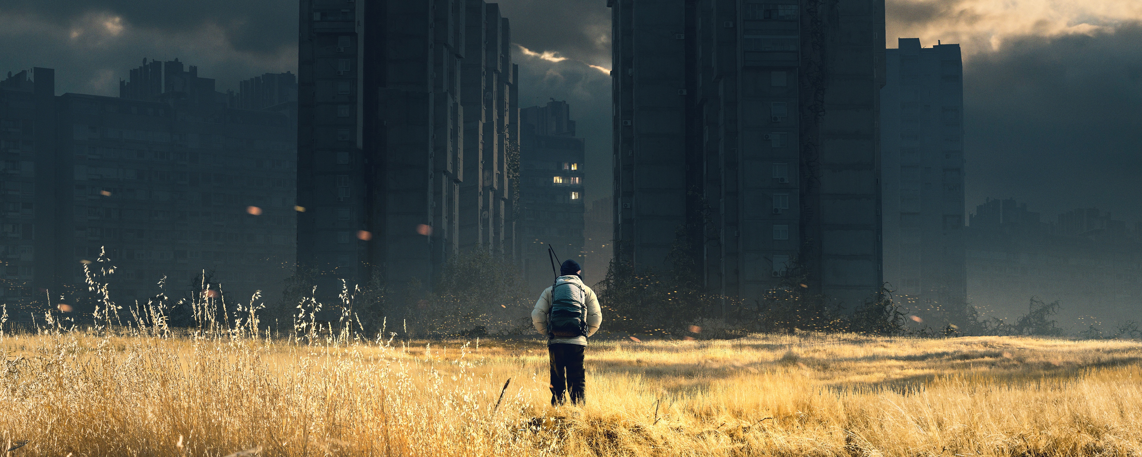 4K post-apocalyptic city with a lone survivor HD Wallpaper