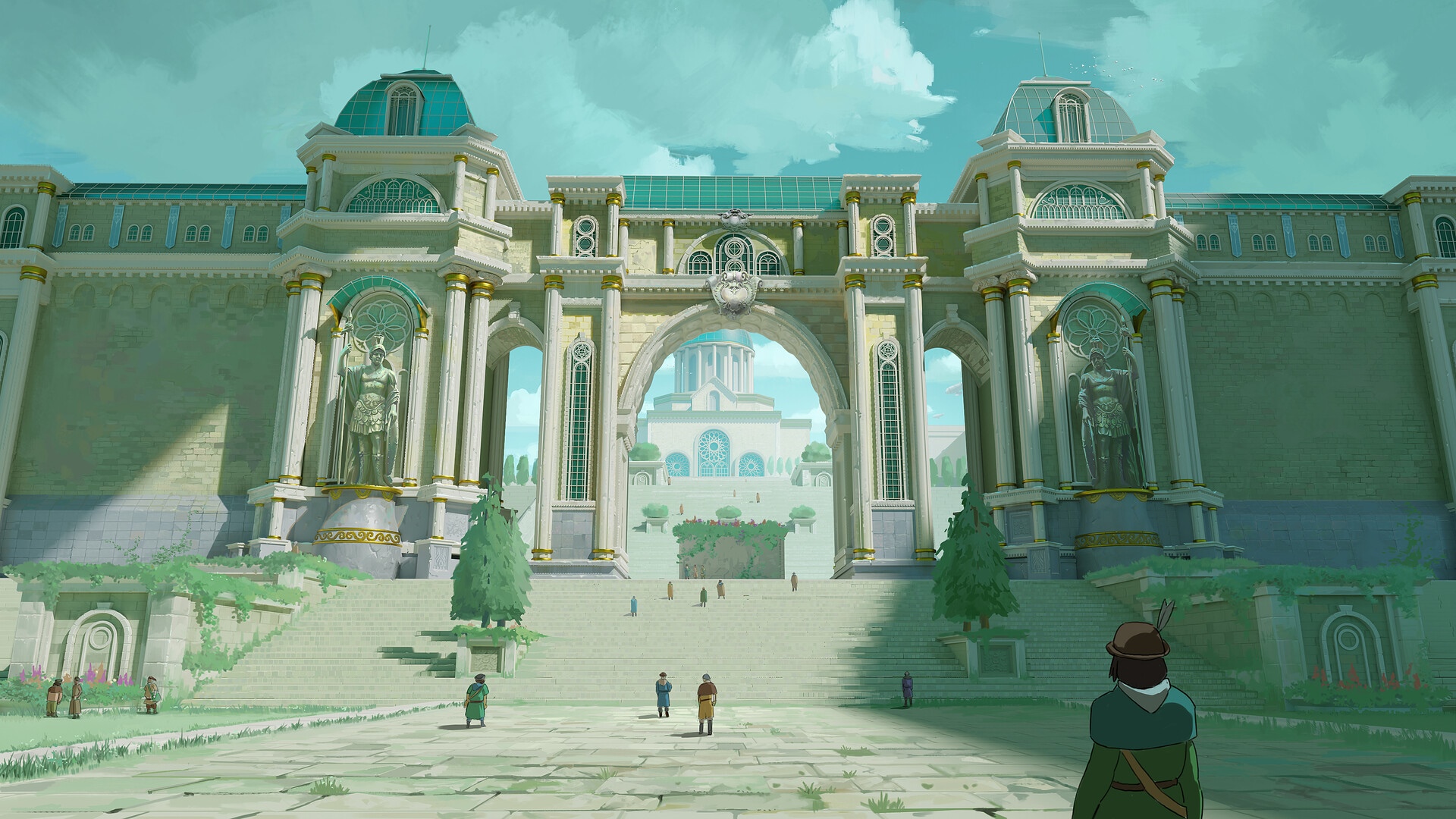 Grand Archway Leading to a White Palace HD Wallpaper
