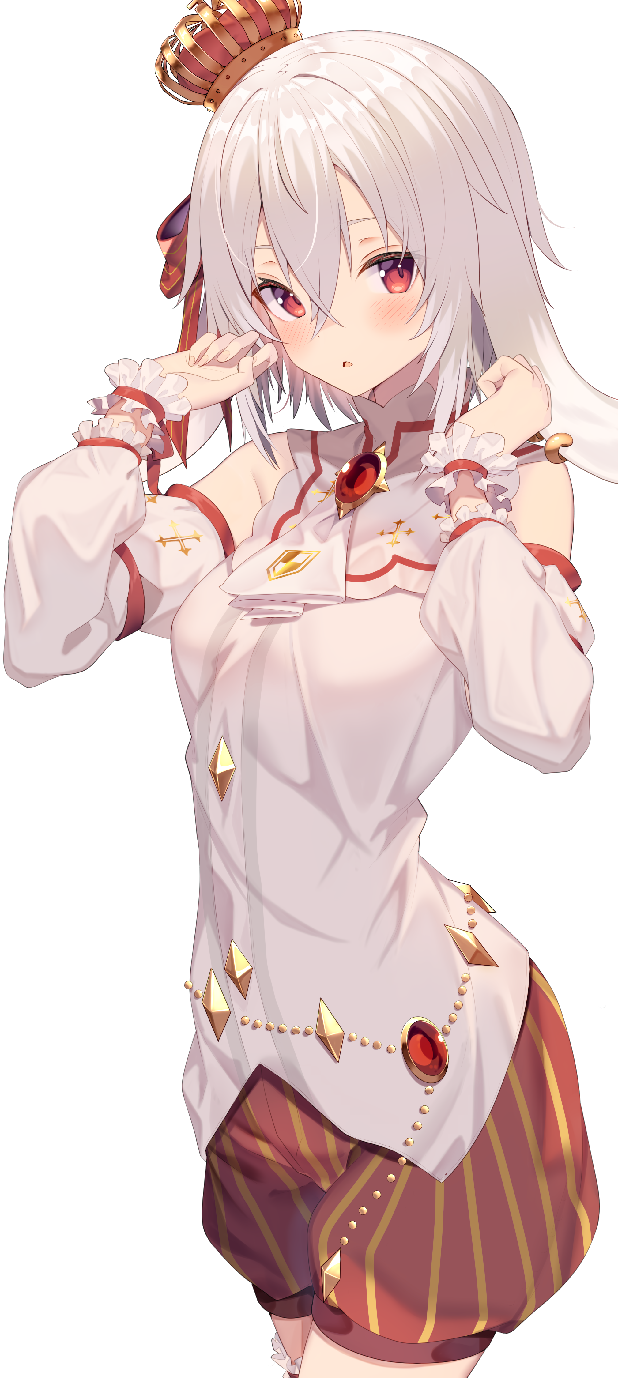 Anime girl with white hair and red eyes wearing a crown HD Phone Wallpaper