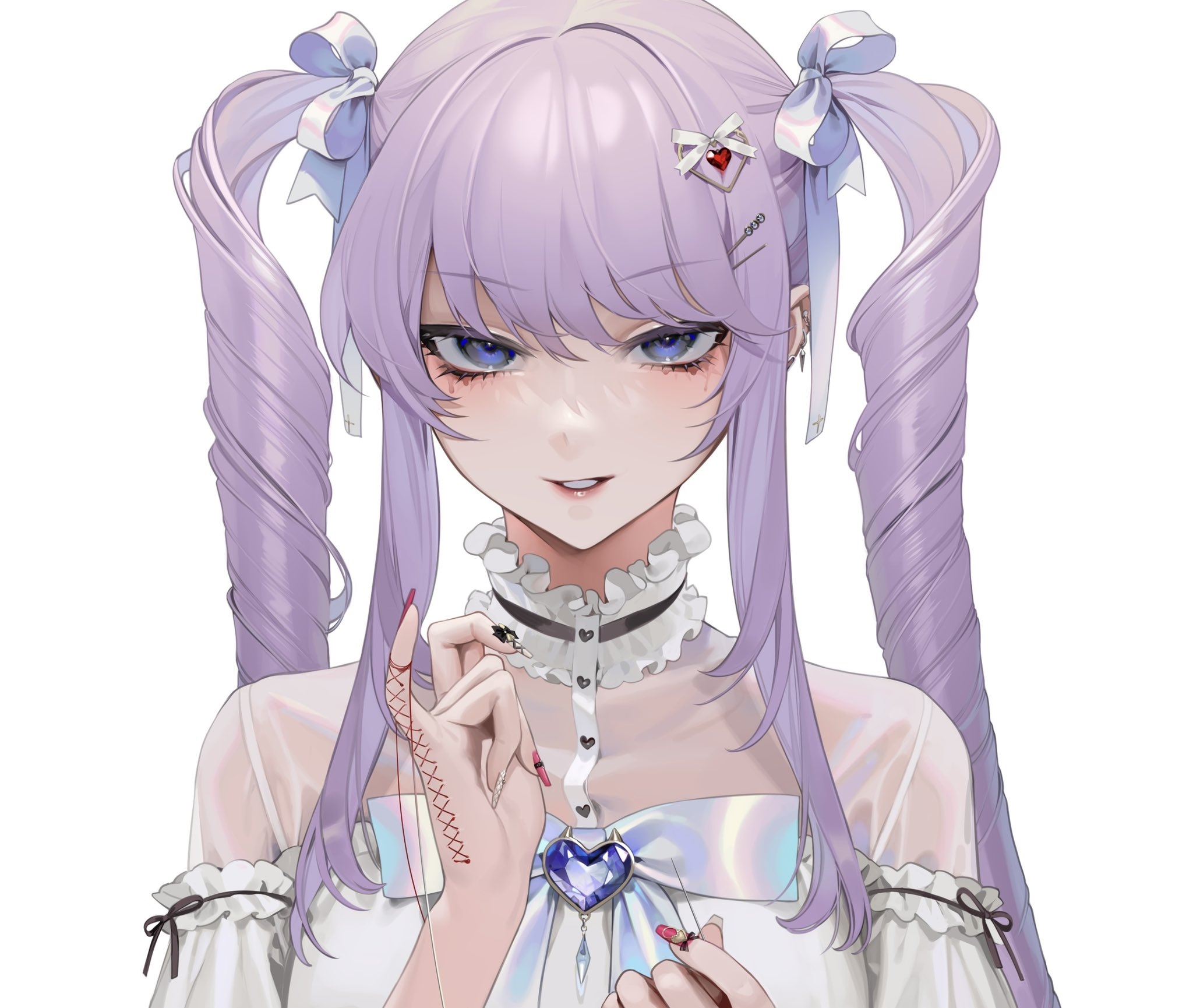 Anime girl with purple twintails and blue eyes HD Wallpaper