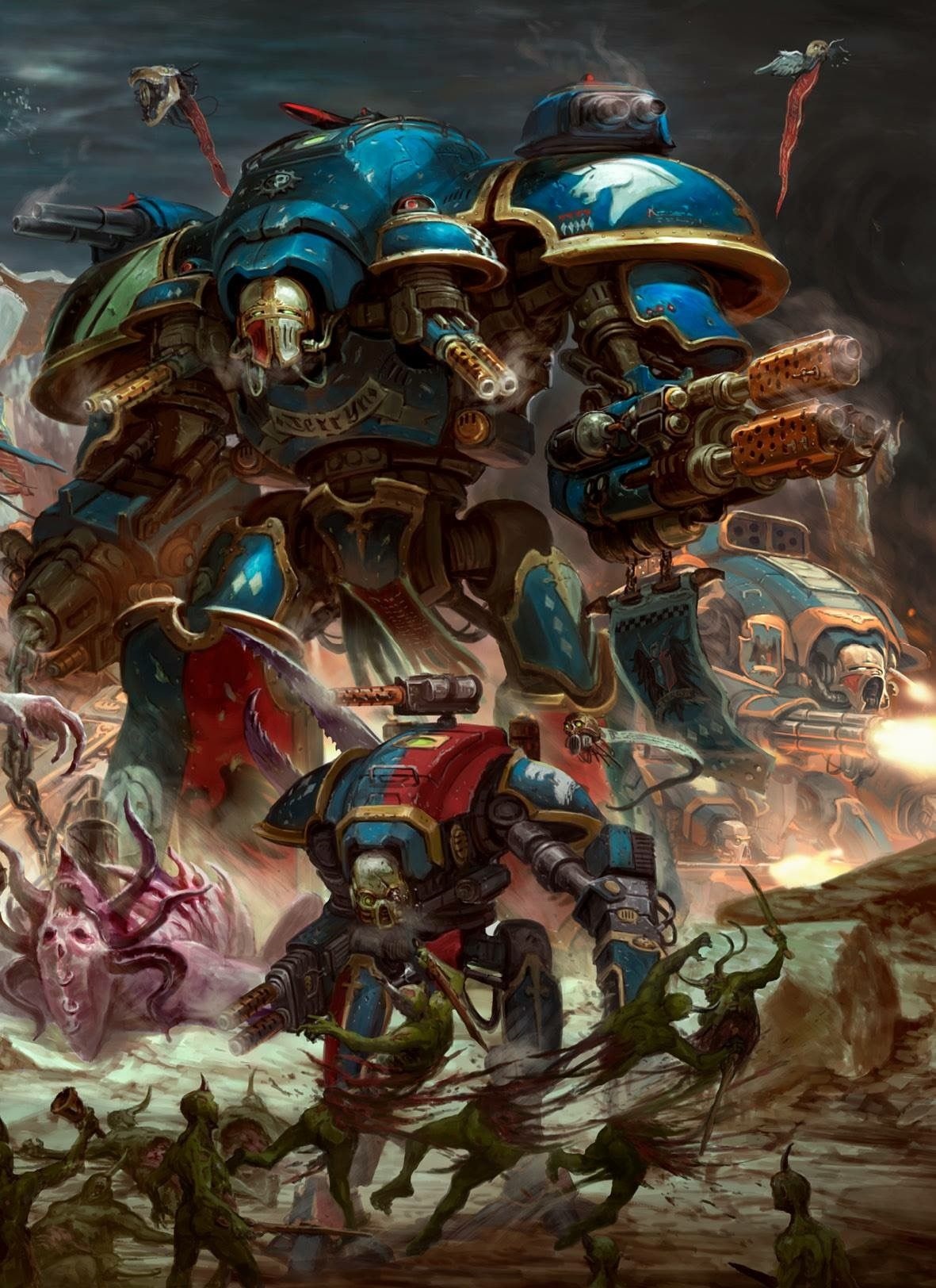 Warhammer 40,000 Knights battling Daemons of Nurgle HD Phone Wallpaper