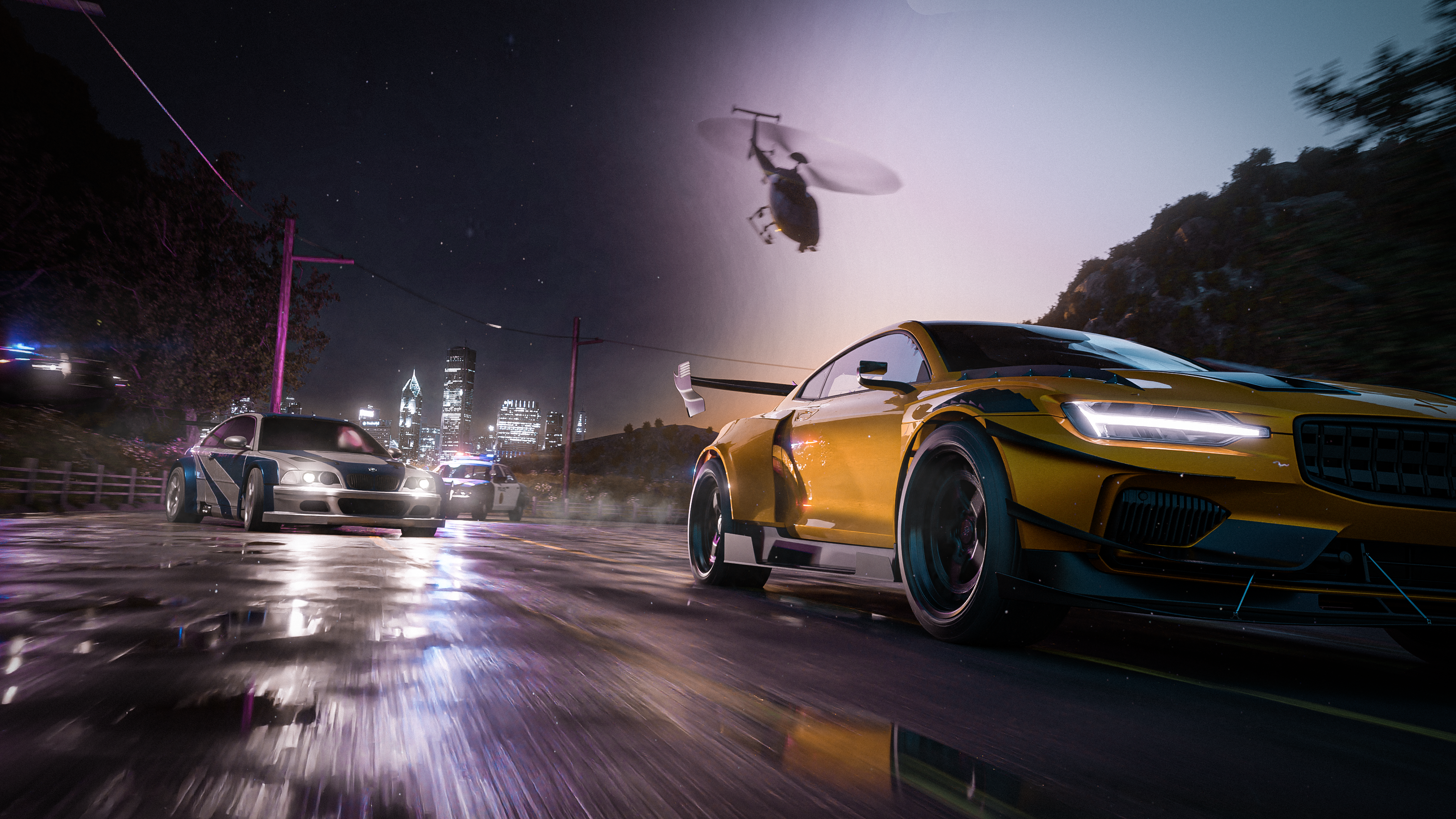 Need for Speed: Most Wanted car chase with helicopter HD Wallpaper