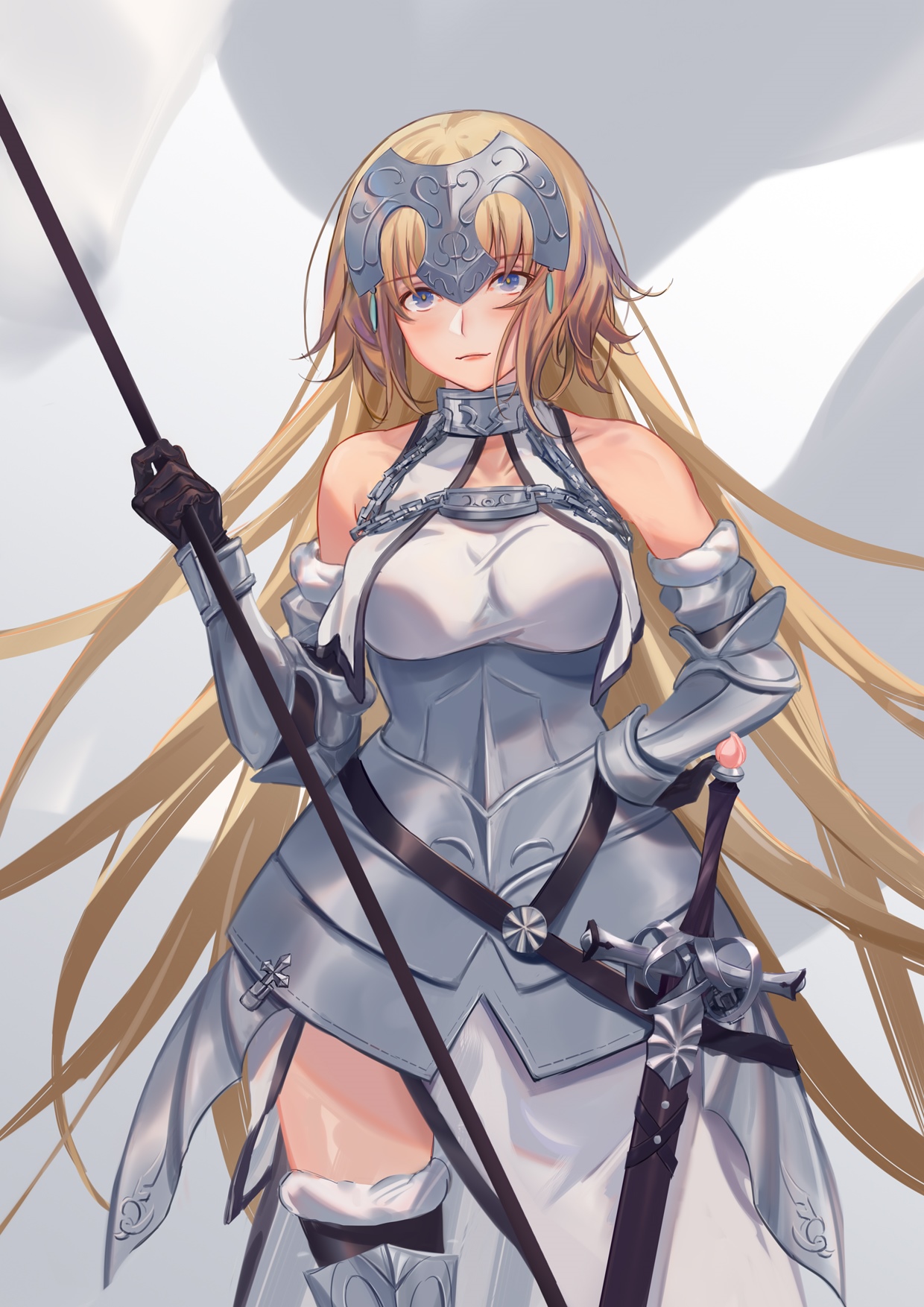 Jeanne d'Arc in Armor with Sword and Spear HD Phone Wallpaper