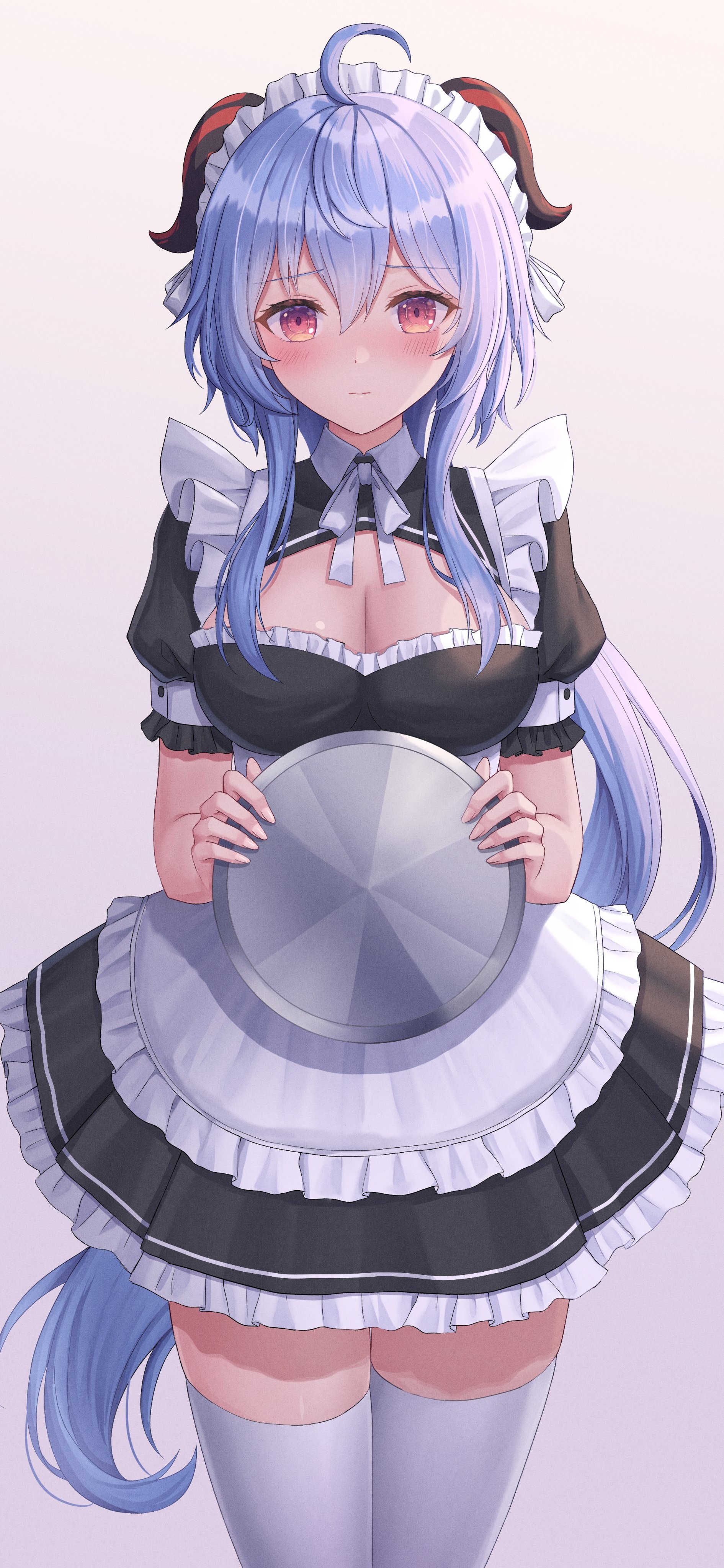 Ganyu in a Maid Outfit Holding a Plate HD Phone Wallpaper
