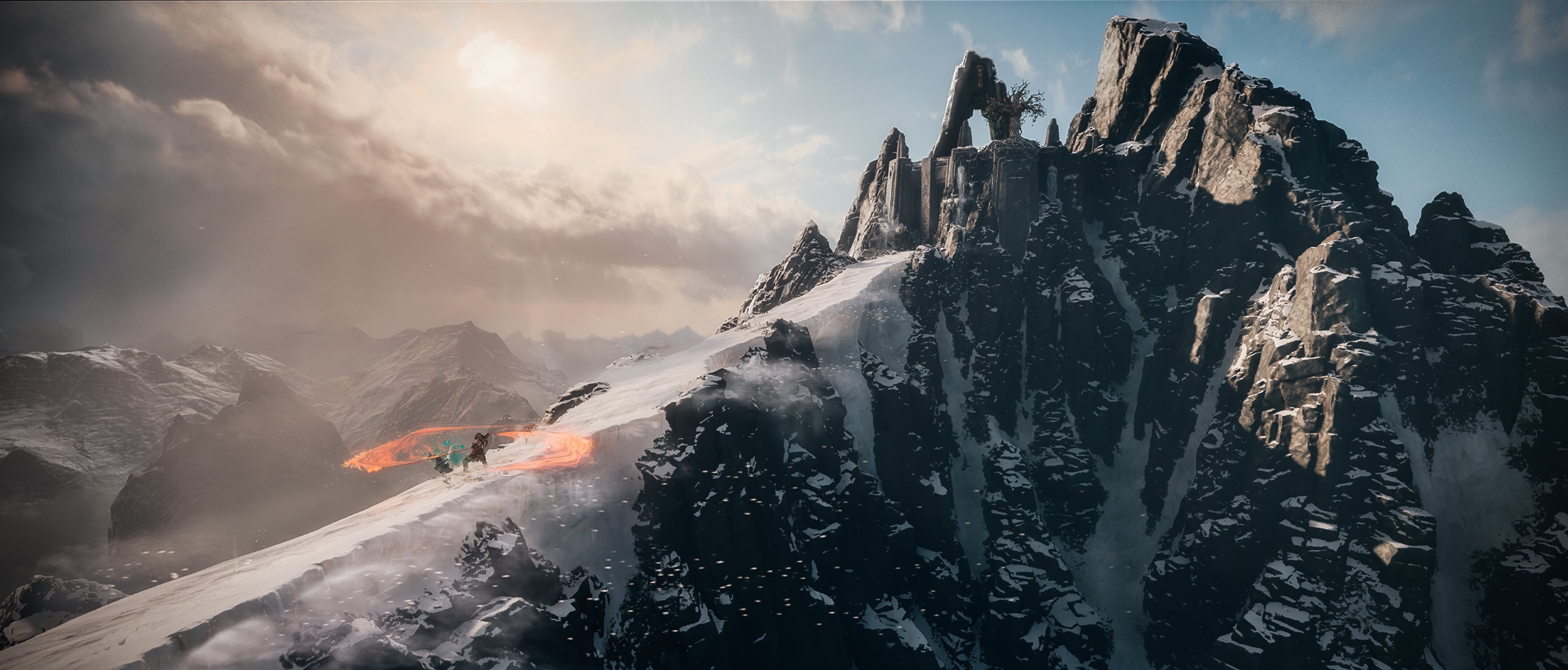 God of War characters on a snowy mountain HD Wallpaper