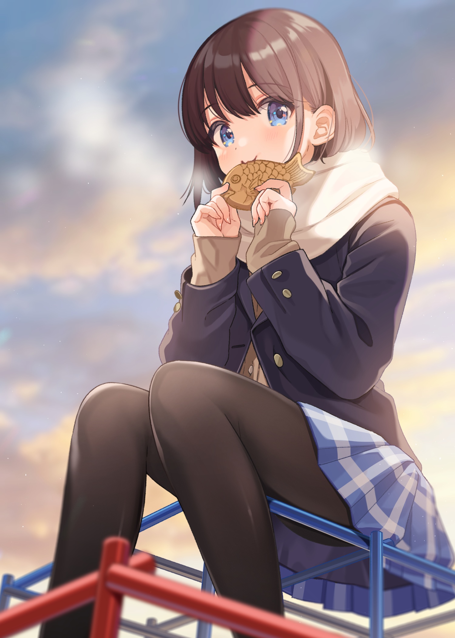 Shigure Ui eating Taiyaki with a scarf HD Phone Wallpaper