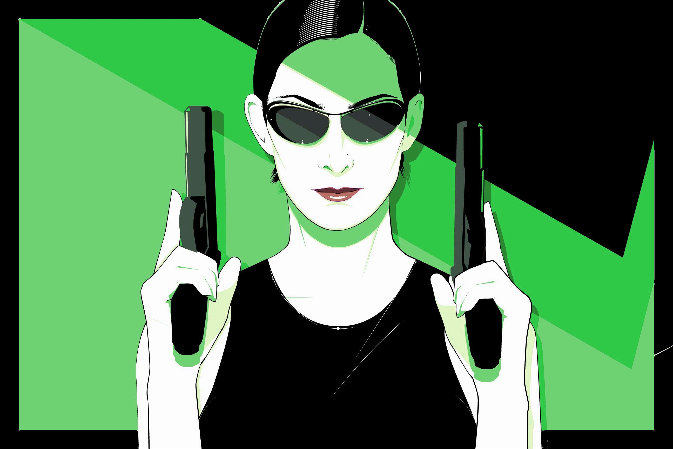 Trinity from The Matrix holding two guns HD Wallpaper