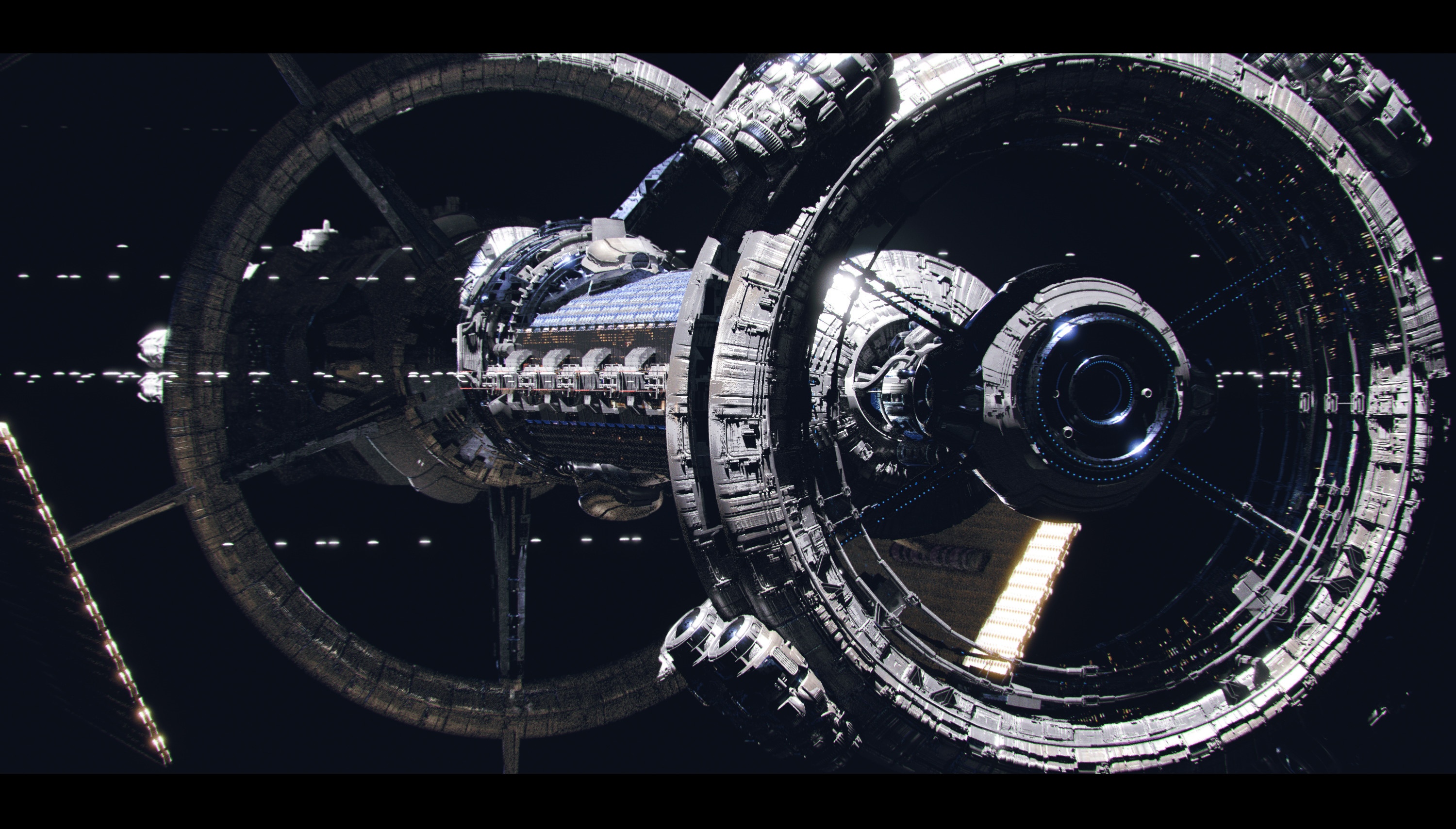 A large, complex spaceship in orbit HD Wallpaper
