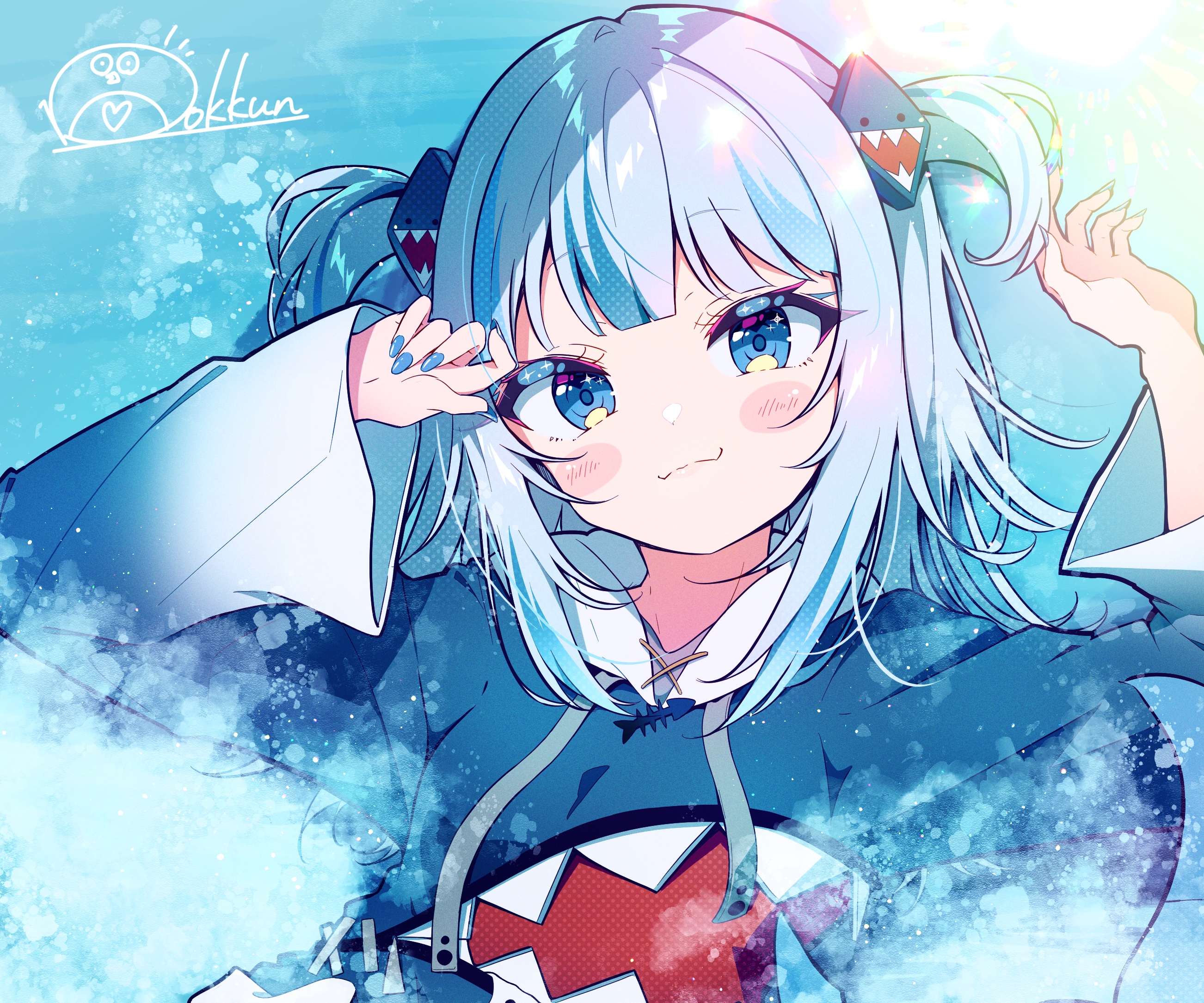 Gawr Gura smiling with blue eyes and shark hoodie HD Wallpaper