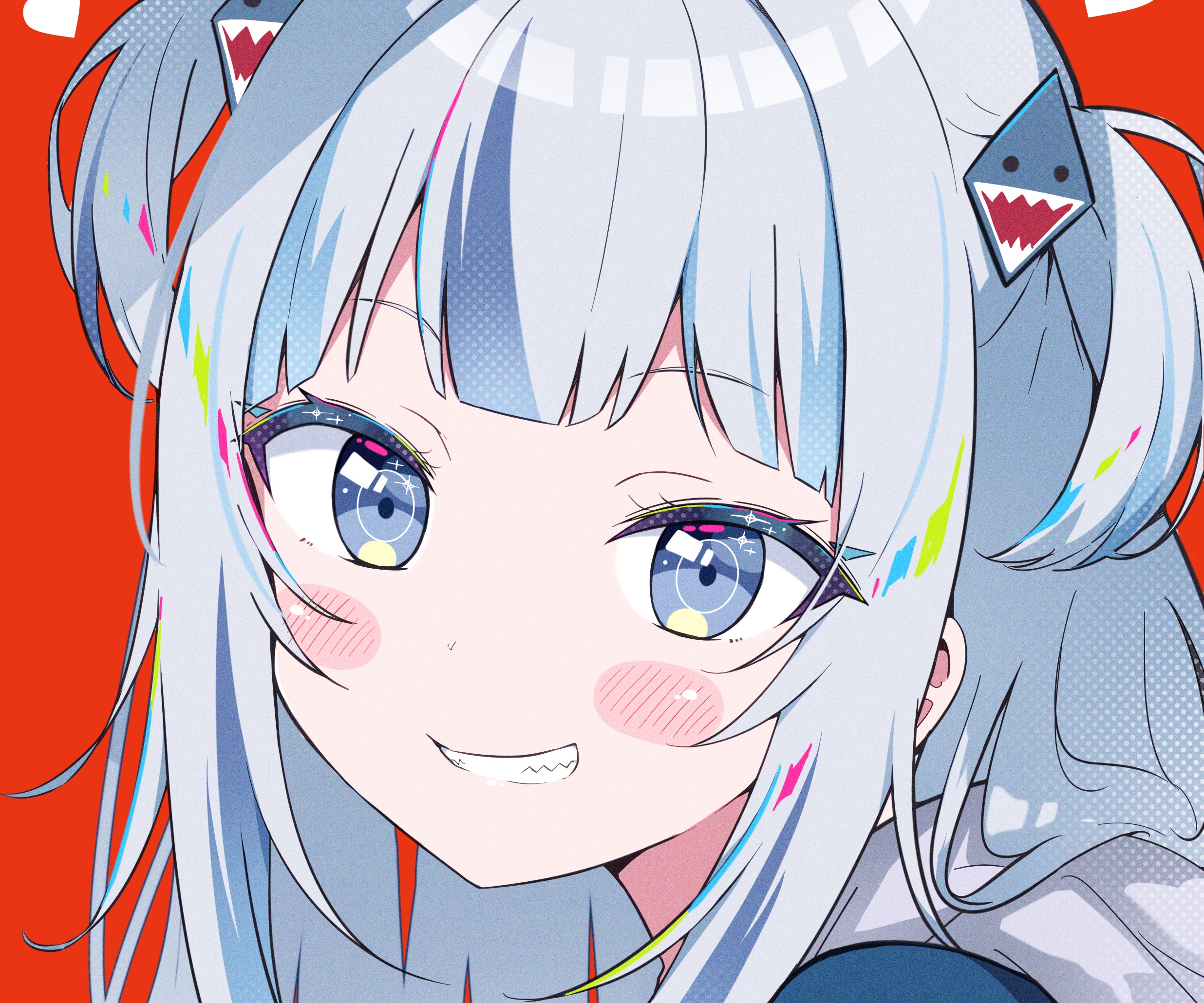 Gawr Gura smiling with shark hair clips HD Wallpaper