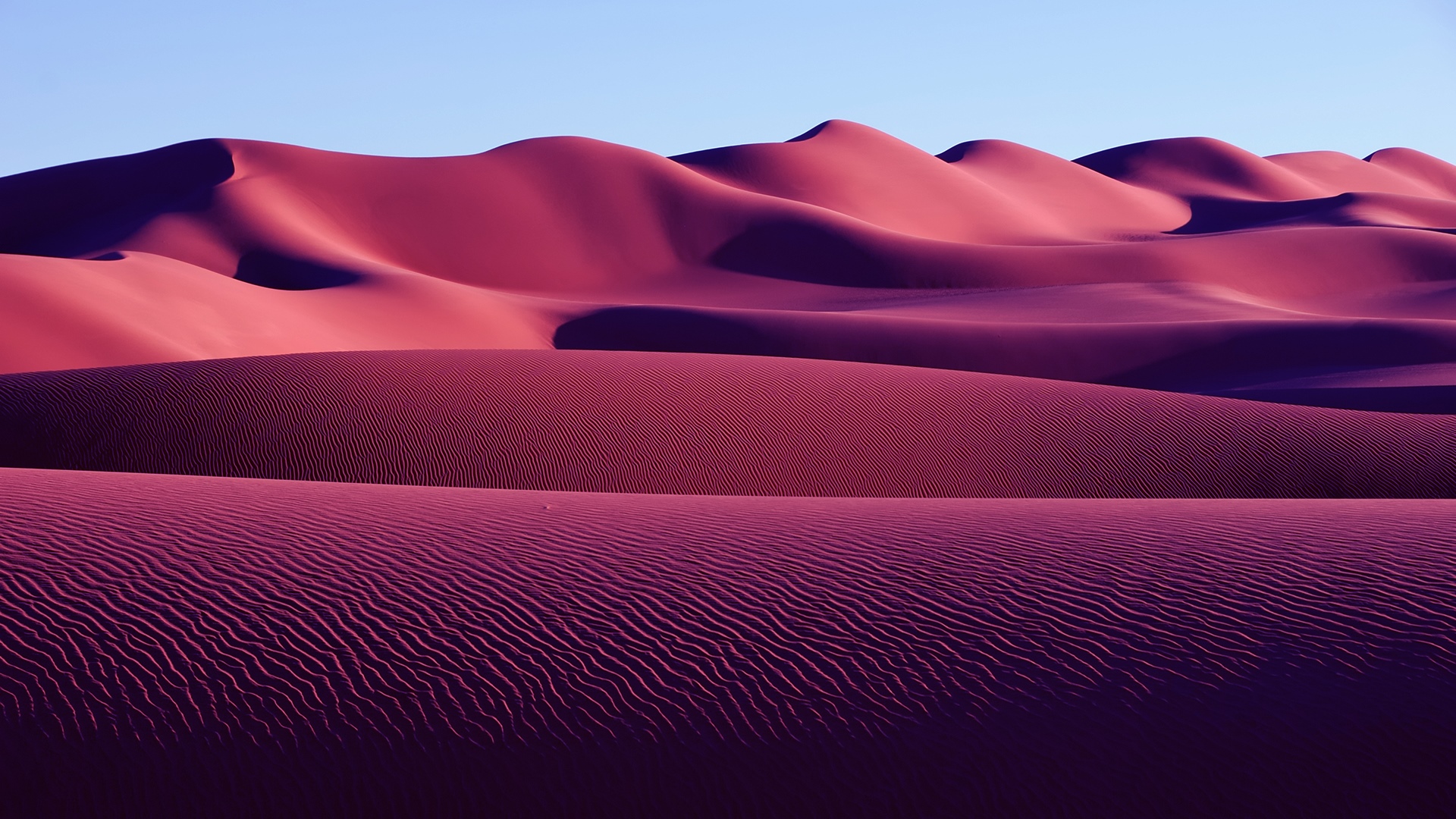 Crimson sand dunes under a clear blue sky HD Wallpaper