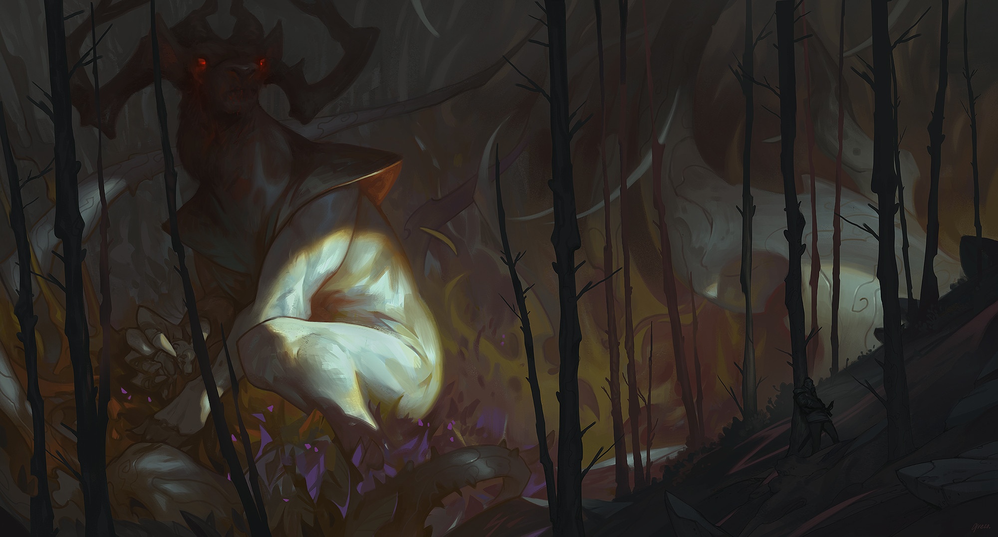 Dave Greco fantasy art creature in dark forest HD Wallpaper