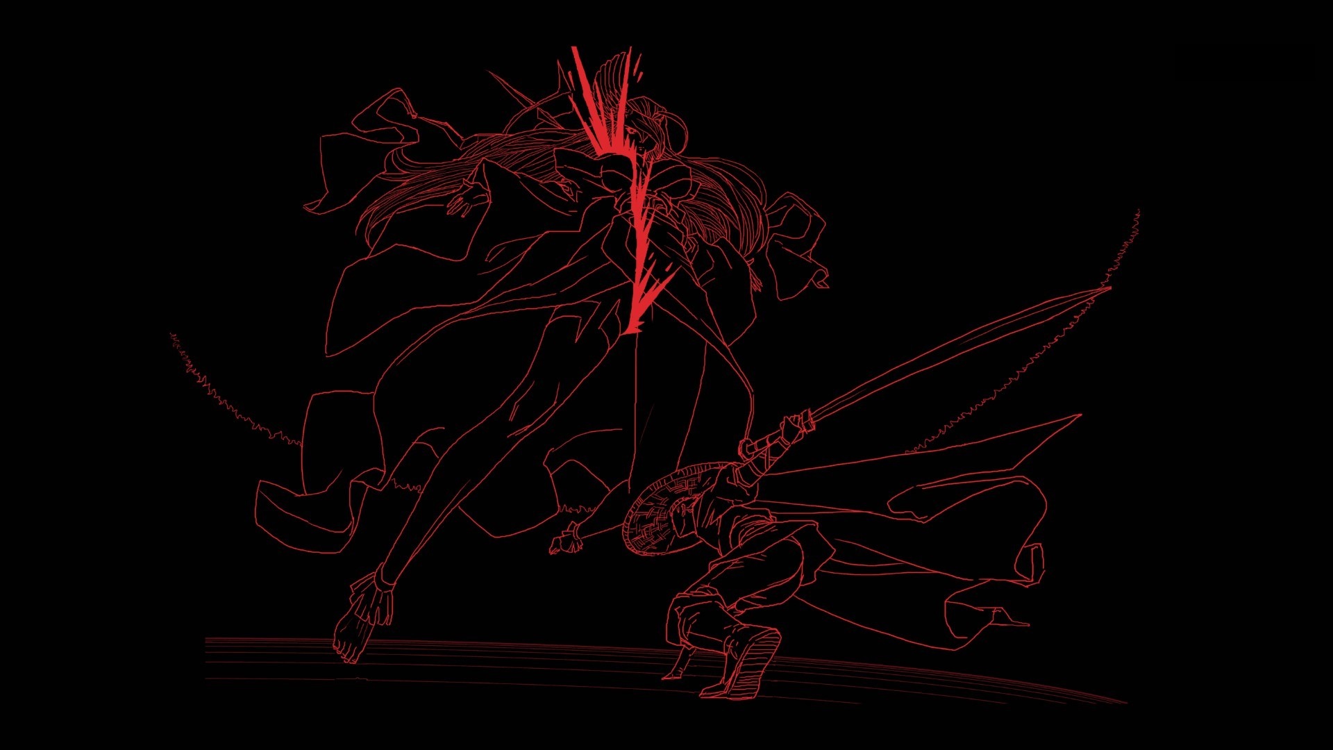 Warm Snow: Two figures in a stylized battle HD Wallpaper