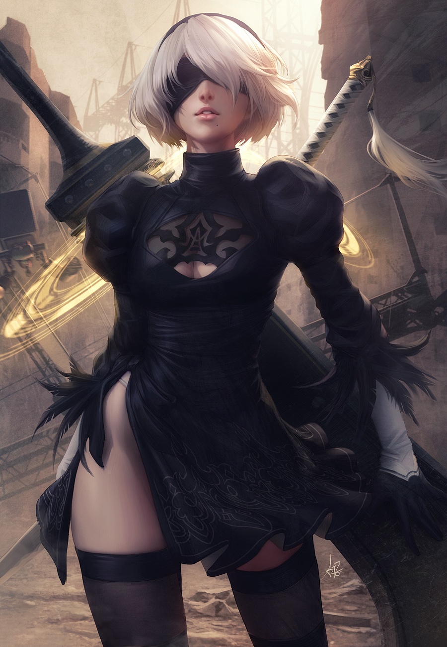 2B from Nier: Automata with swords HD Phone Wallpaper