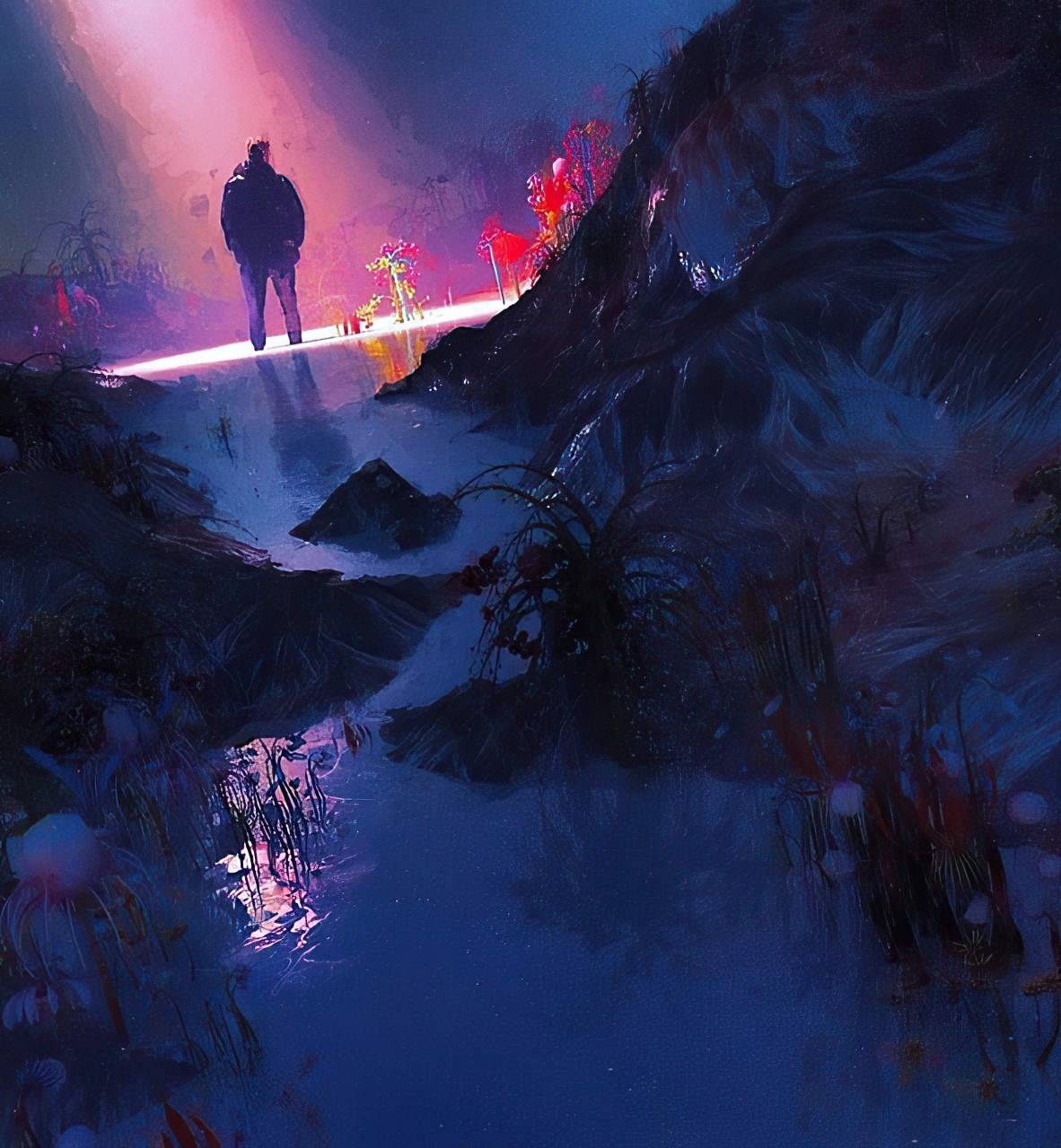 Artwork of a person standing in a surreal landscape HD Wallpaper