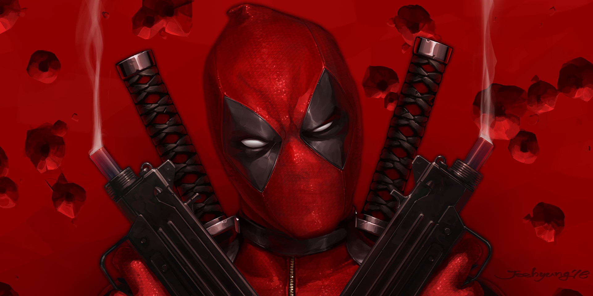 Deadpool with guns and swords by Jee Hyung Lee HD Wallpaper