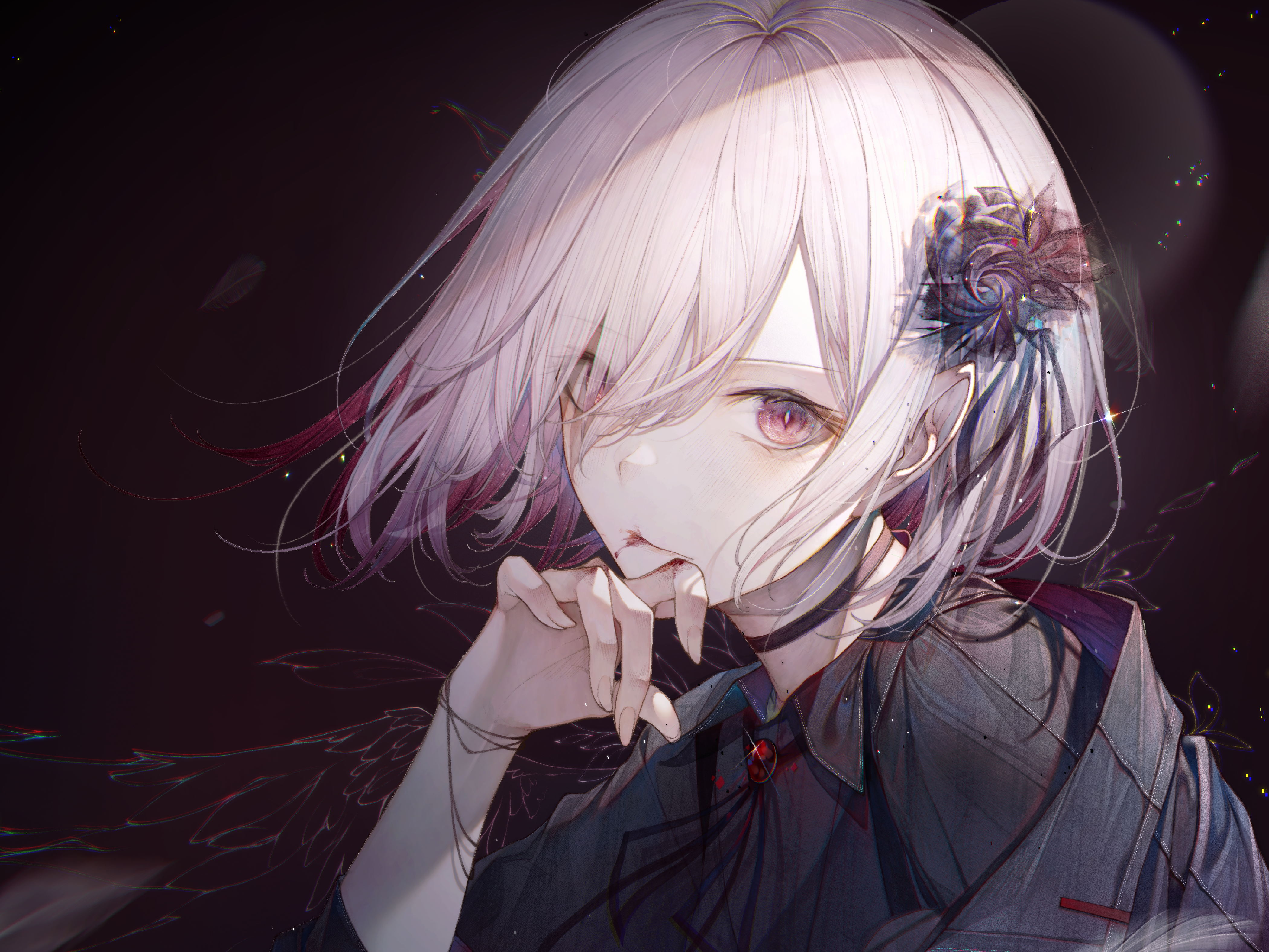 4K Anime Girl with Pink Hair and Rose Hair Clip HD Wallpaper