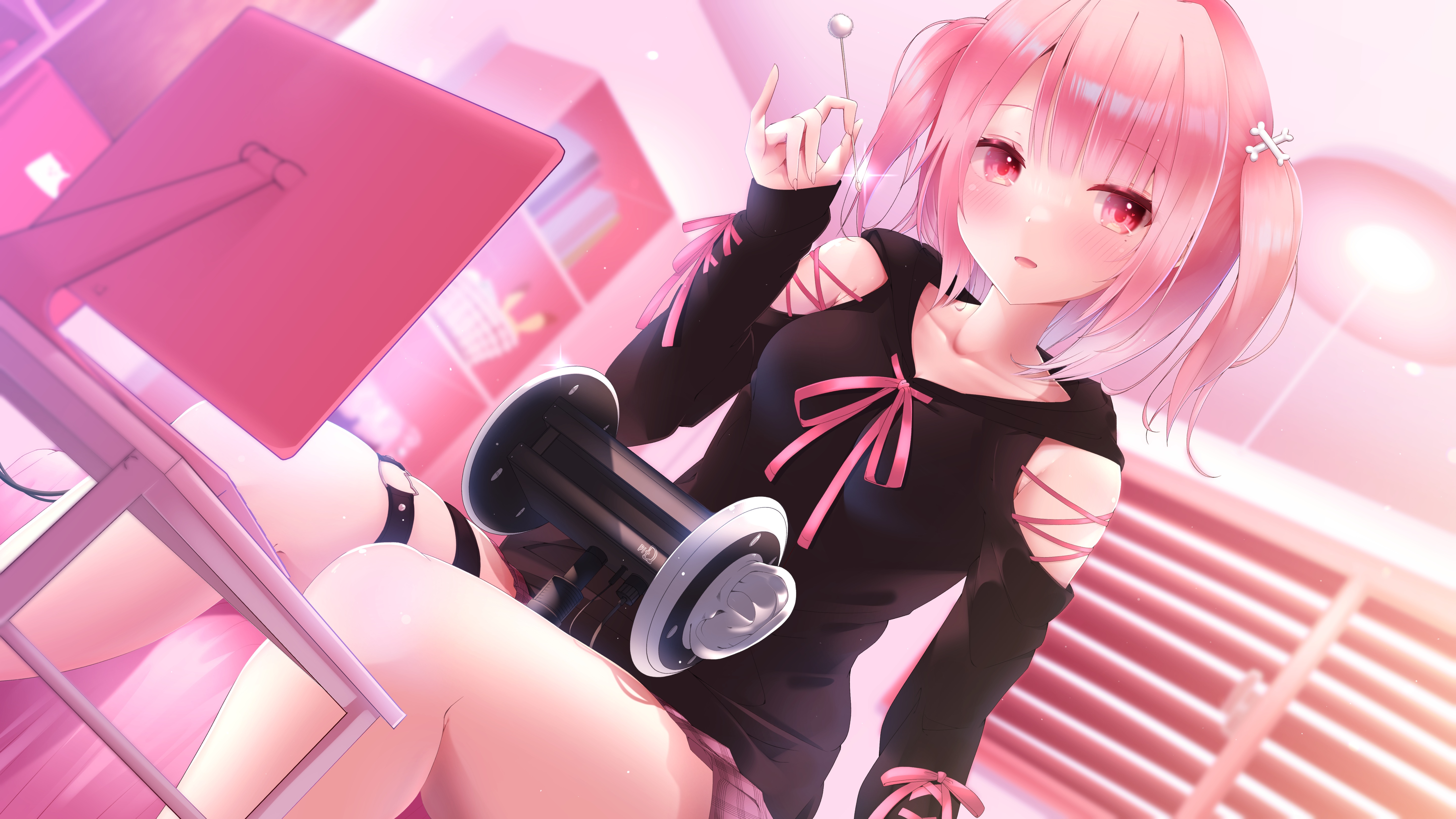 4K ASMR anime girl with pink hair HD Wallpaper
