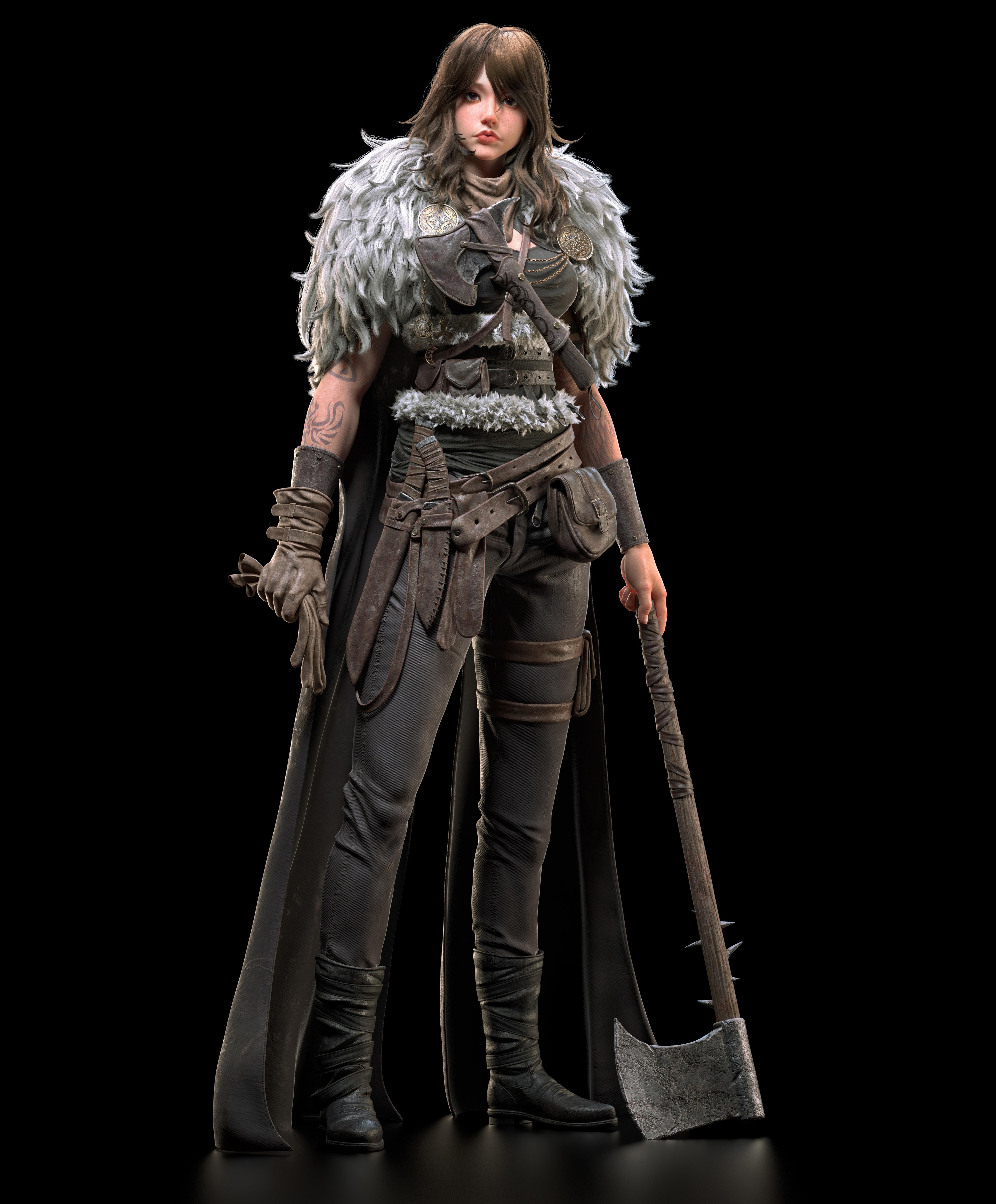 Fantasy woman with axe and fur cloak HD Phone Wallpaper