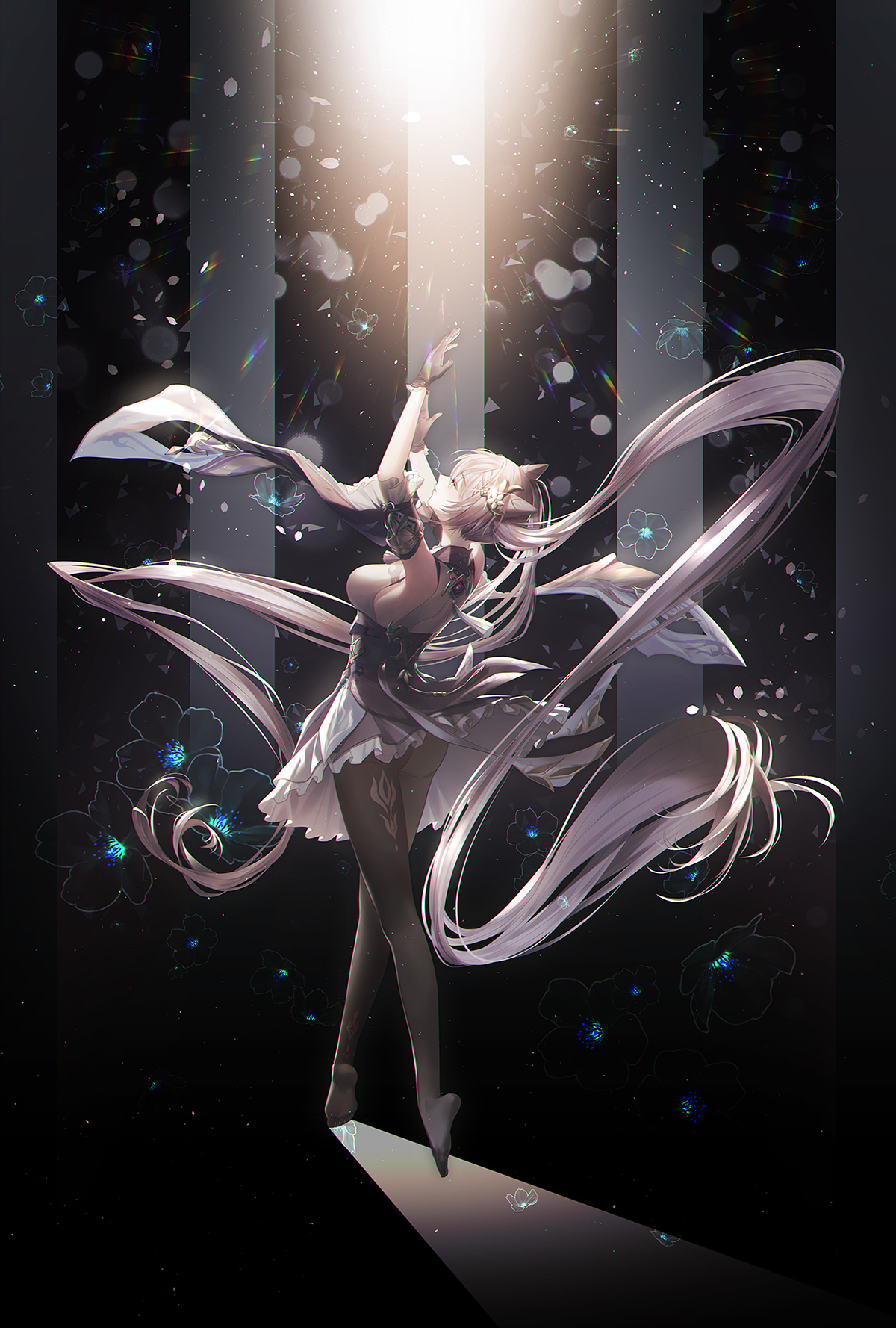 Keqing from Genshin Impact dancing in the spotlight HD Phone Wallpaper